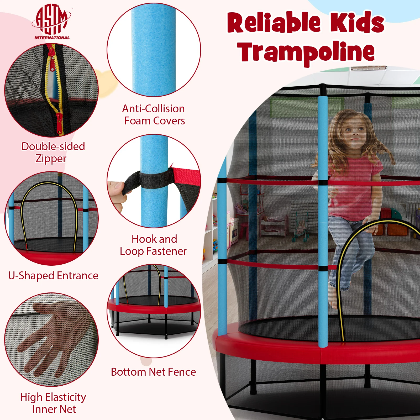 55 Inch Mini Trampoline for Kids with Safety Enclosure Net for Indoor Outdoor - Image 15