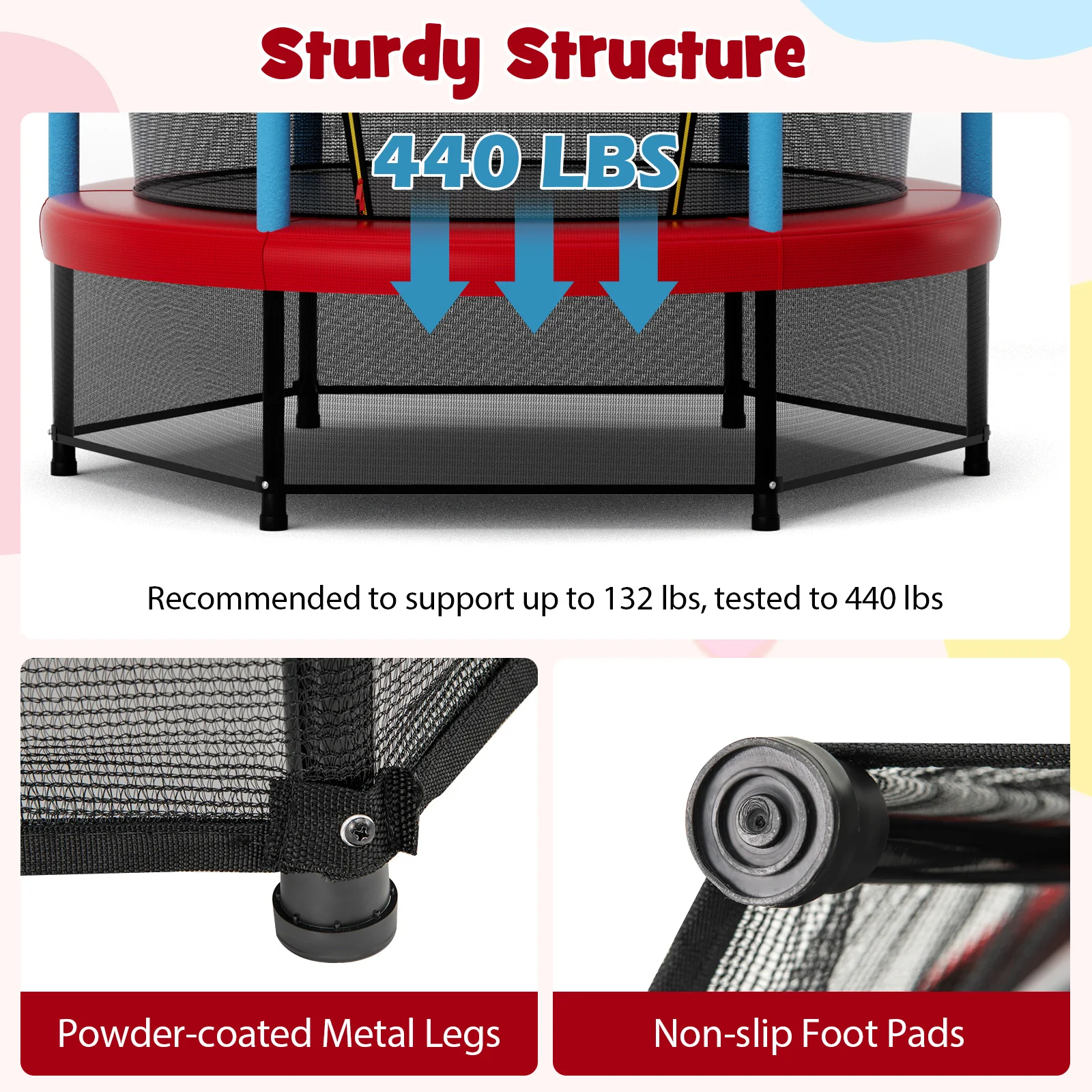 55 Inch Mini Trampoline for Kids with Safety Enclosure Net for Indoor Outdoor - Image 16