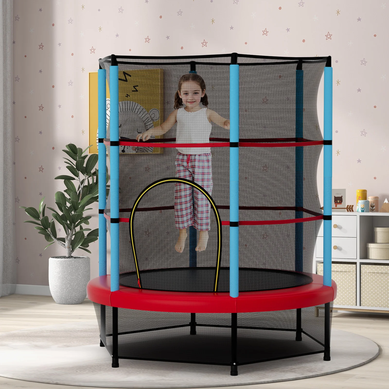 55 Inch Mini Trampoline for Kids with Safety Enclosure Net for Indoor Outdoor - Image 9