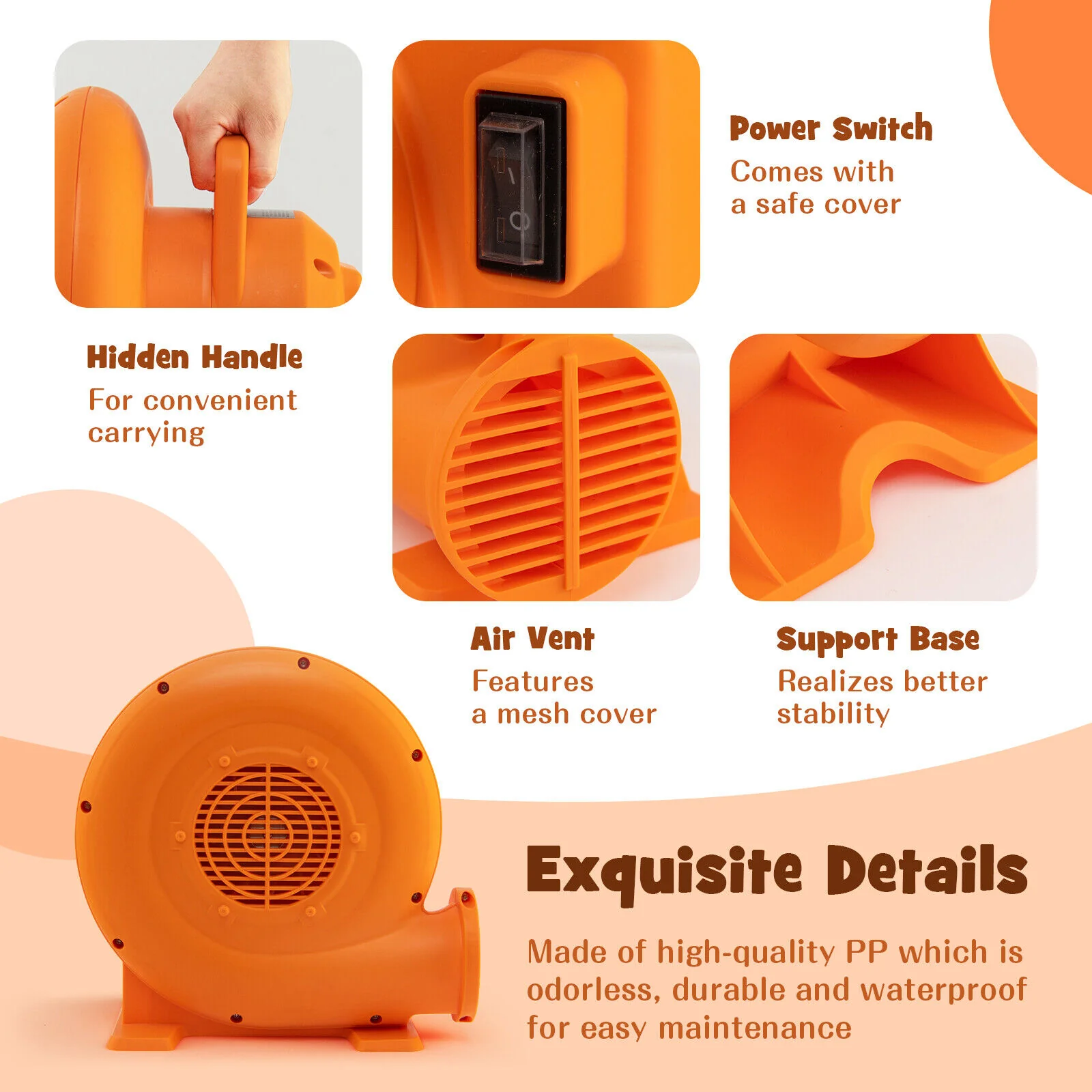 550W Air Blower (0.7HP) for Inflatables with 25 feet Wire and GFCI Plug - Image 4