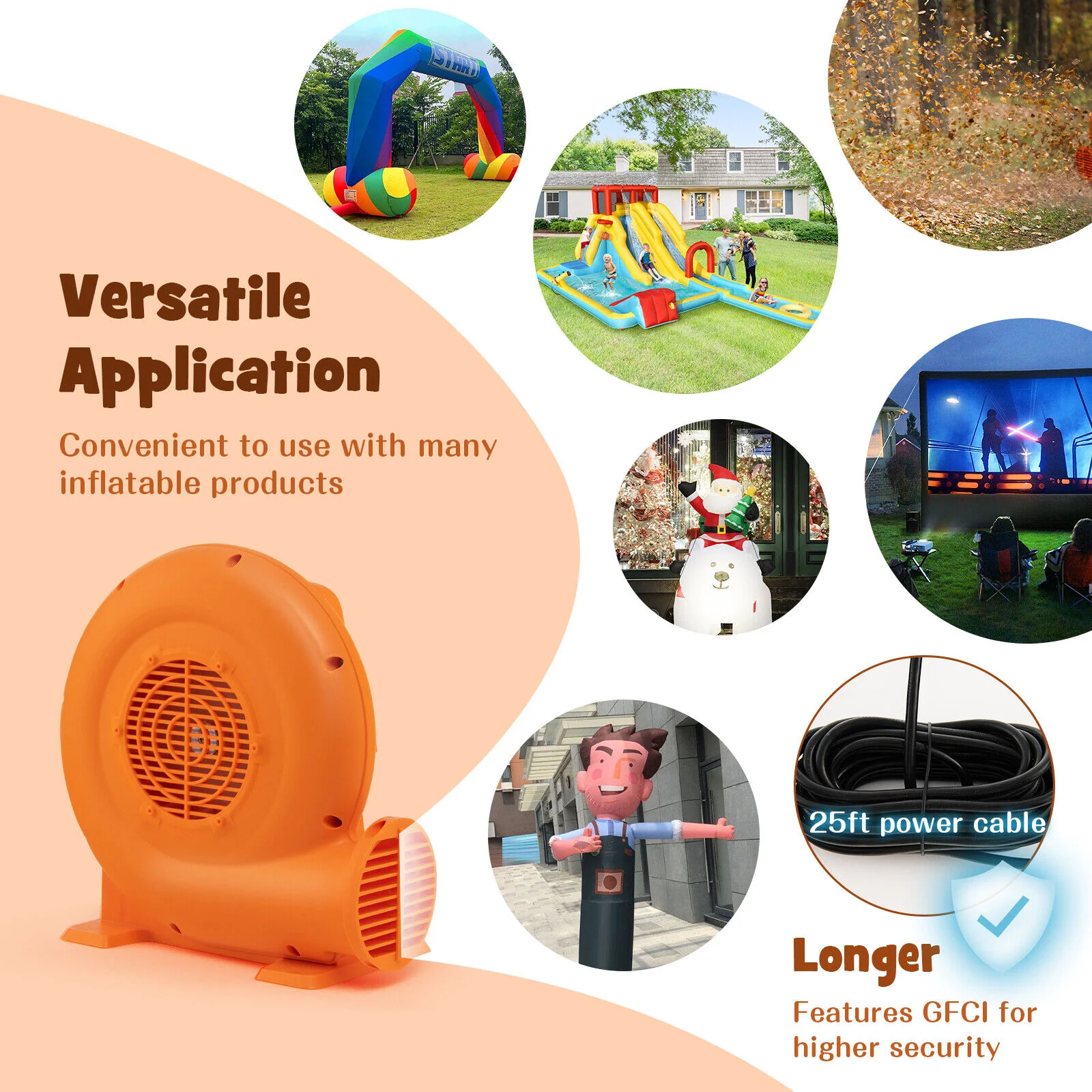 550W Air Blower (0.7HP) for Inflatables with 25 feet Wire and GFCI Plug - Image 5