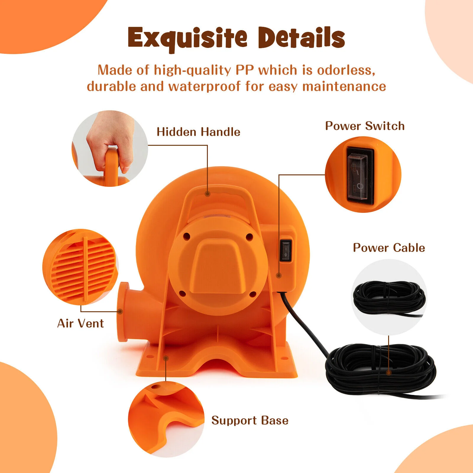 550W Air Blower (0.7HP) for Inflatables with 25 feet Wire and GFCI Plug - Image 8