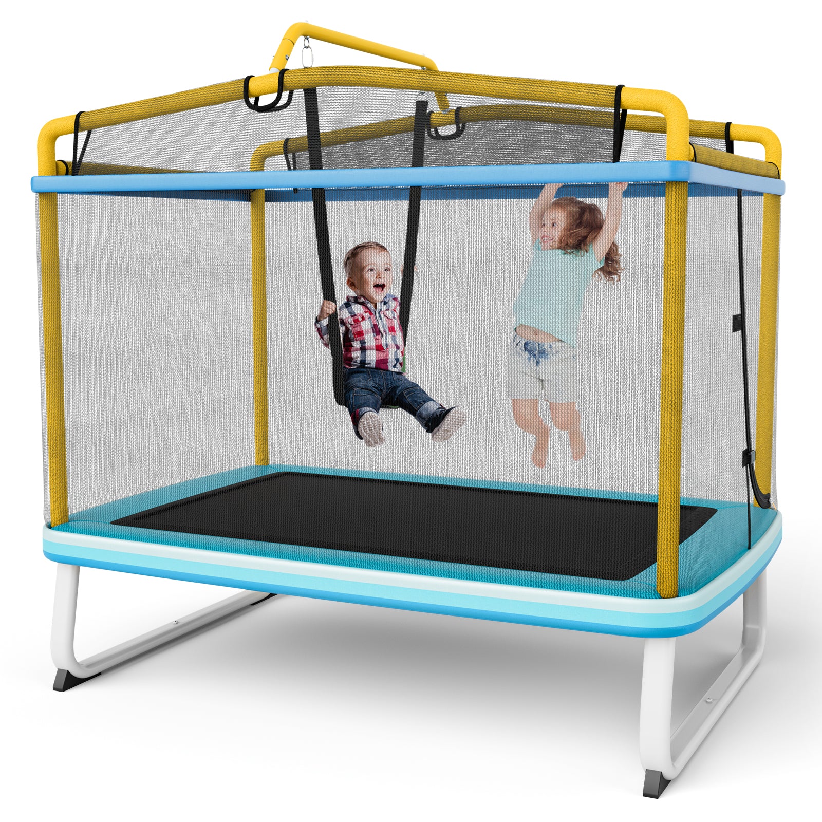 6 Feet Rectangle Trampoline with Swing Horizontal Bar and Safety Net - Image 10