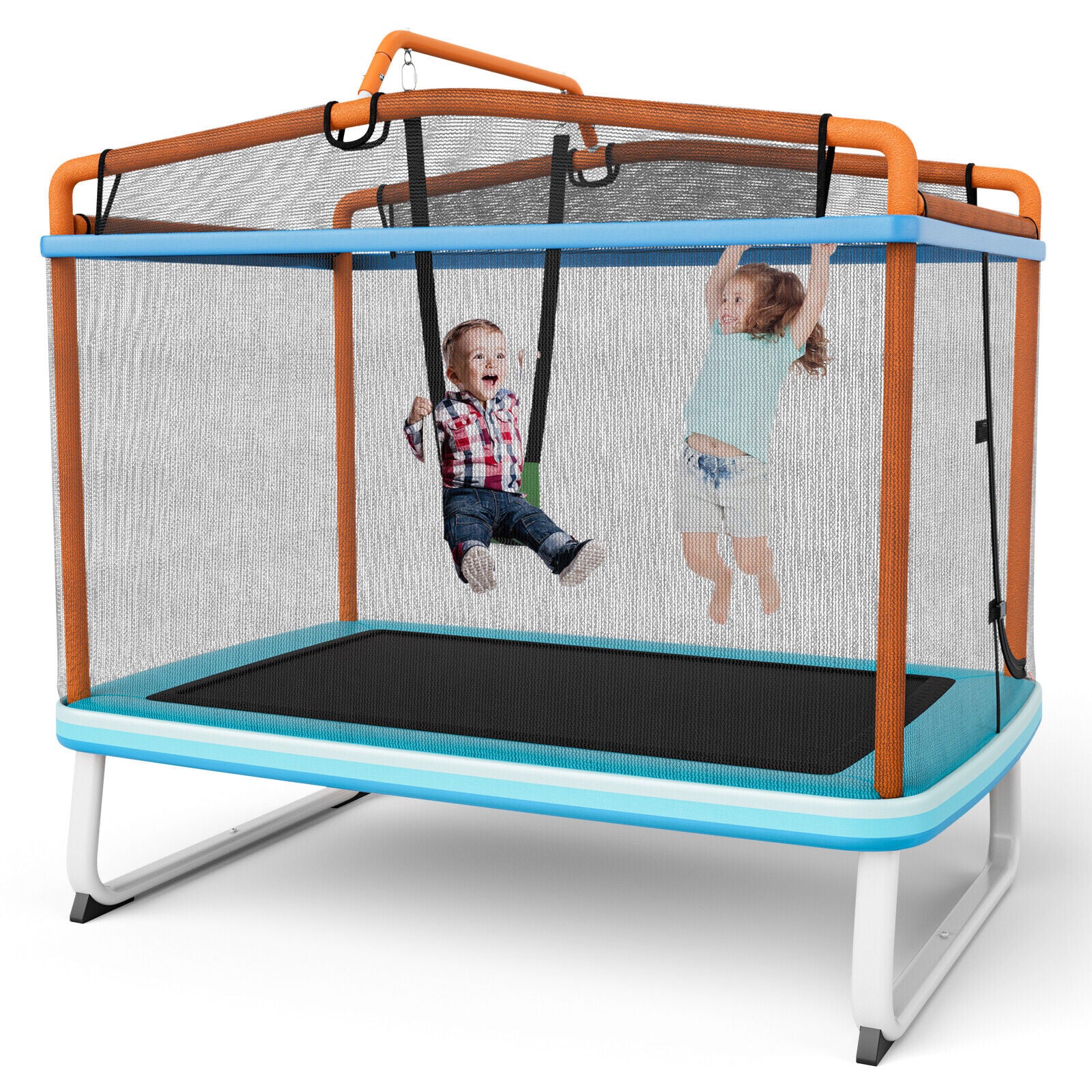 6 Feet Rectangle Trampoline with Swing Horizontal Bar and Safety Net - Image 2