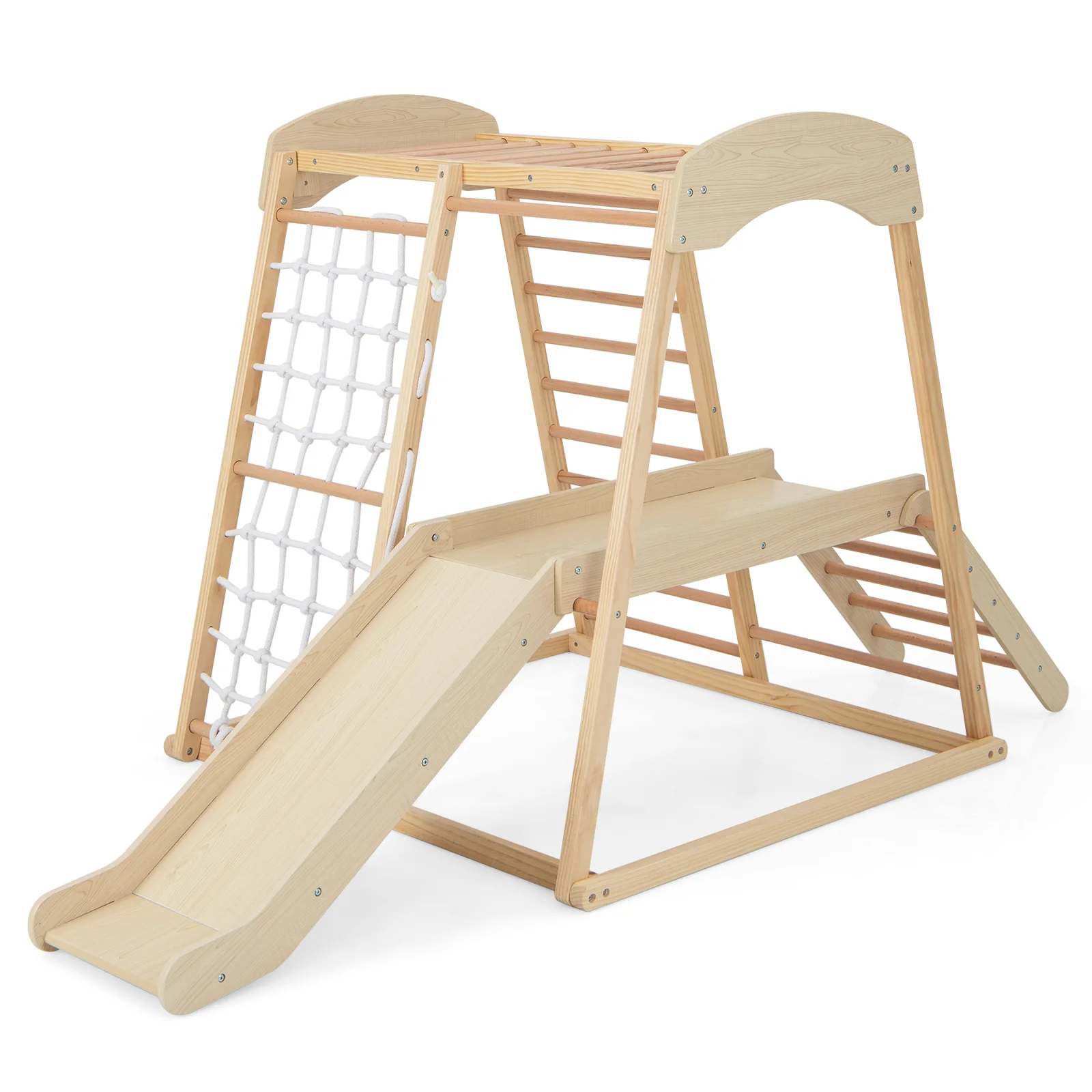 6-in-1 Indoor Jungle Gym Kids Wooden Playground with Monkey Bars - Image 11
