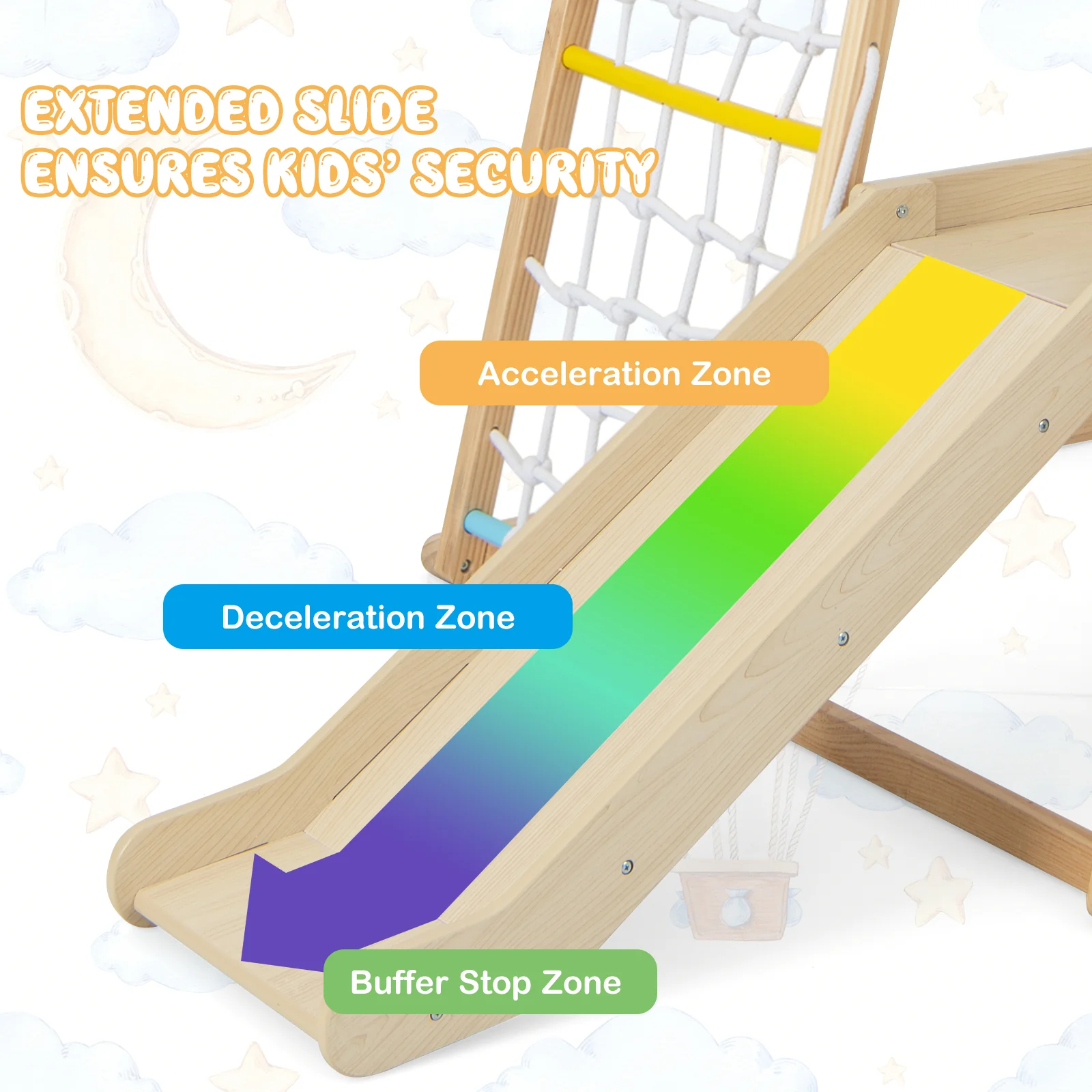 6-in-1 Indoor Jungle Gym Kids Wooden Playground with Monkey Bars - Image 8