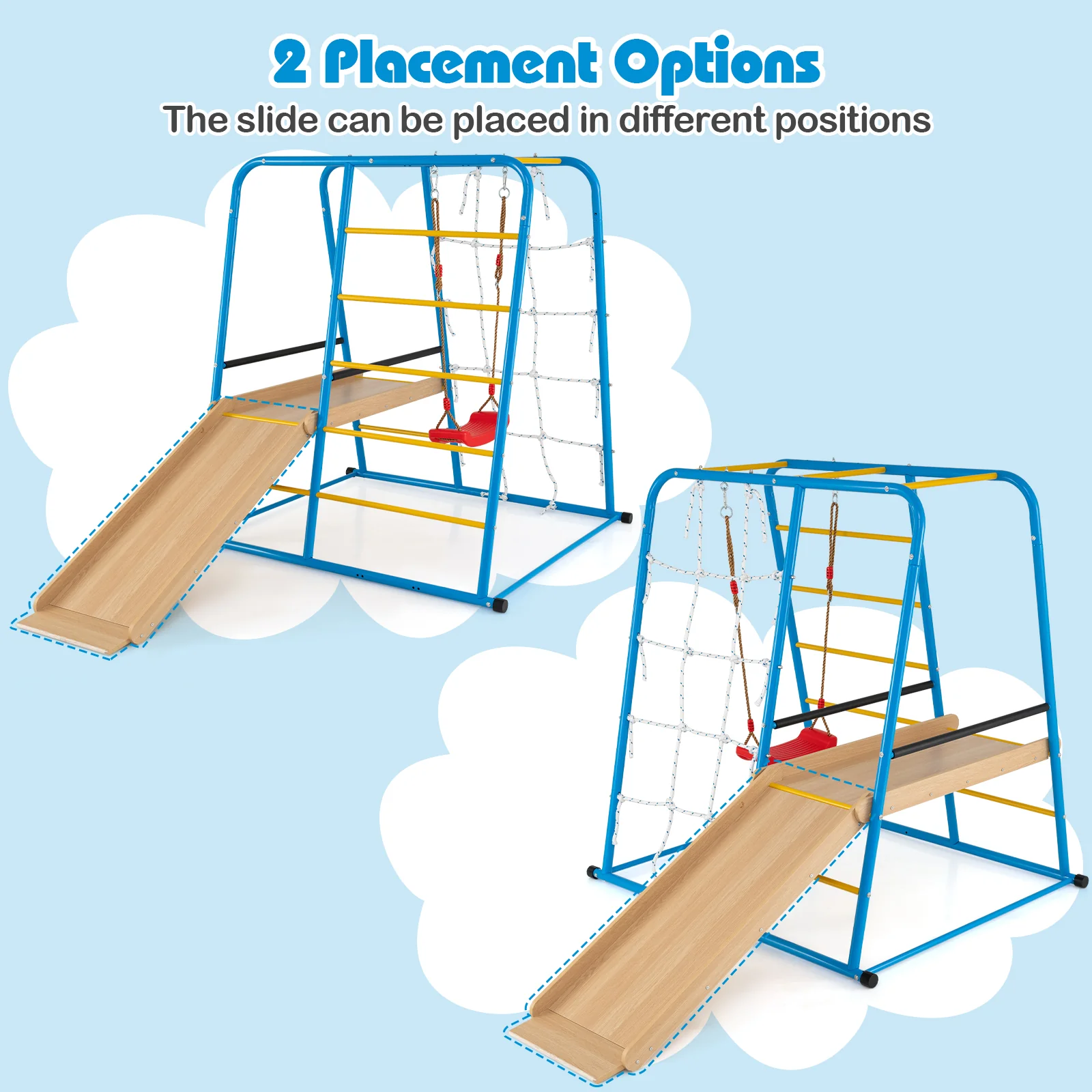 6-in-1 Indoor Jungle Gym with Slide for Boys and Girls 3+ Years Old-Blue - Image 7