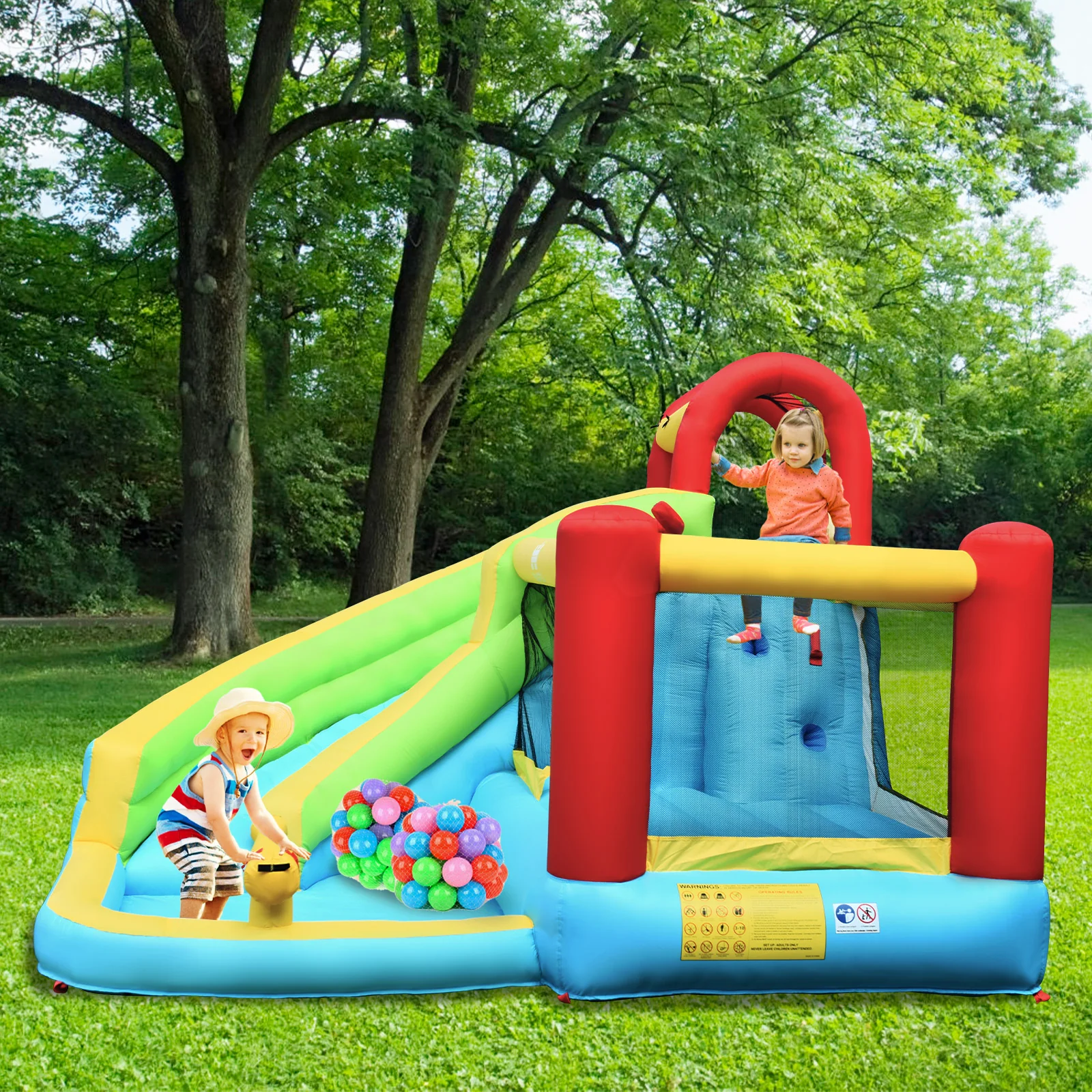 6-in-1 Inflatable Bounce House with Climbing Wall and Basketball Hoop with Blower - Image 2