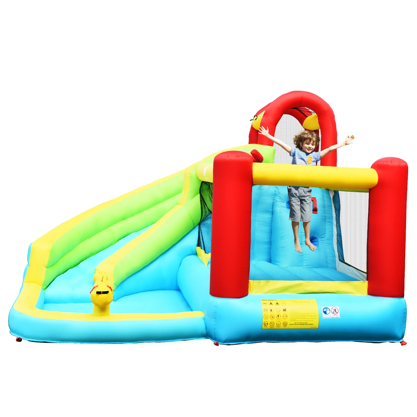 6-in-1 Inflatable Bounce House with Climbing Wall and Basketball Hoop with Blower - Image 7