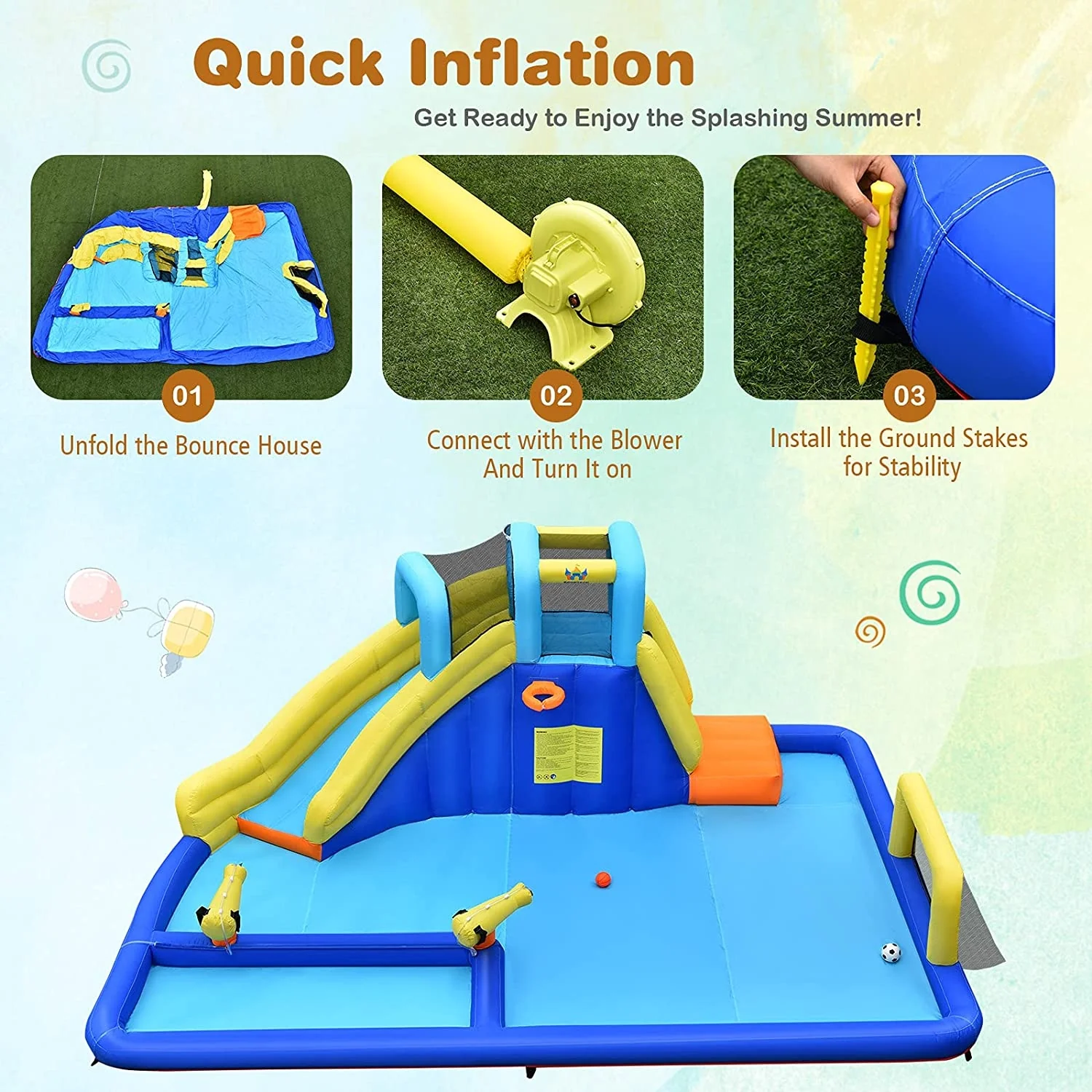 6-in-1 Inflatable Water Slides with Blower for Kids - Image 8