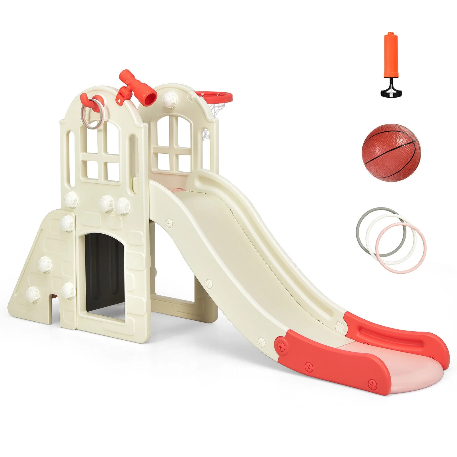 6-In-1 Large Slide for Kids Toddler Climber Slide Playset with Basketball Hoop - Image 16