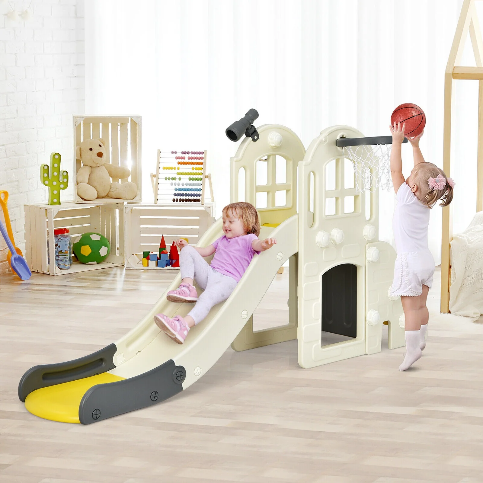 6-In-1 Large Slide for Kids Toddler Climber Slide Playset with Basketball Hoop - Image 18