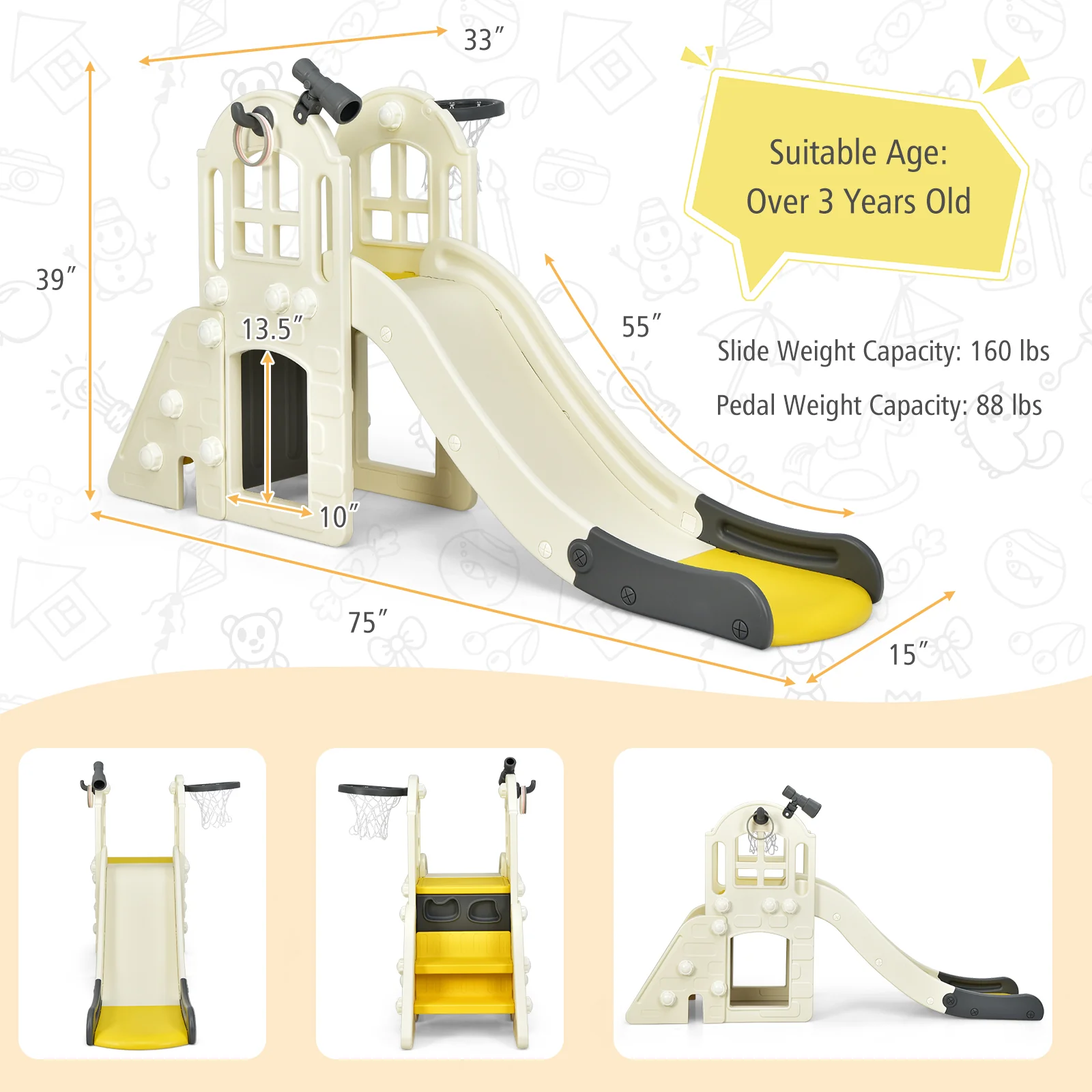 6-In-1 Large Slide for Kids Toddler Climber Slide Playset with Basketball Hoop - Image 21