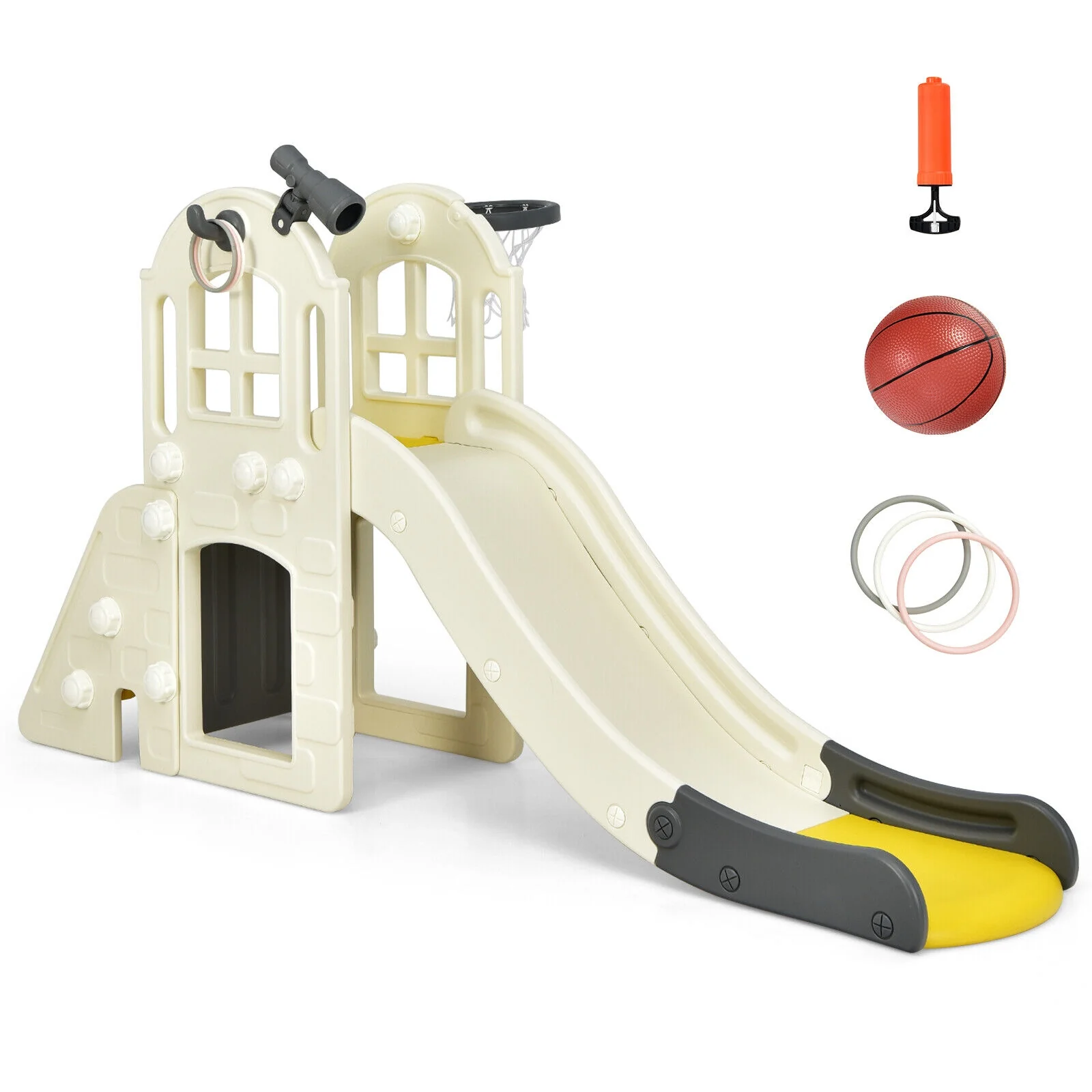6-In-1 Large Slide for Kids Toddler Climber Slide Playset with Basketball Hoop - Image 24