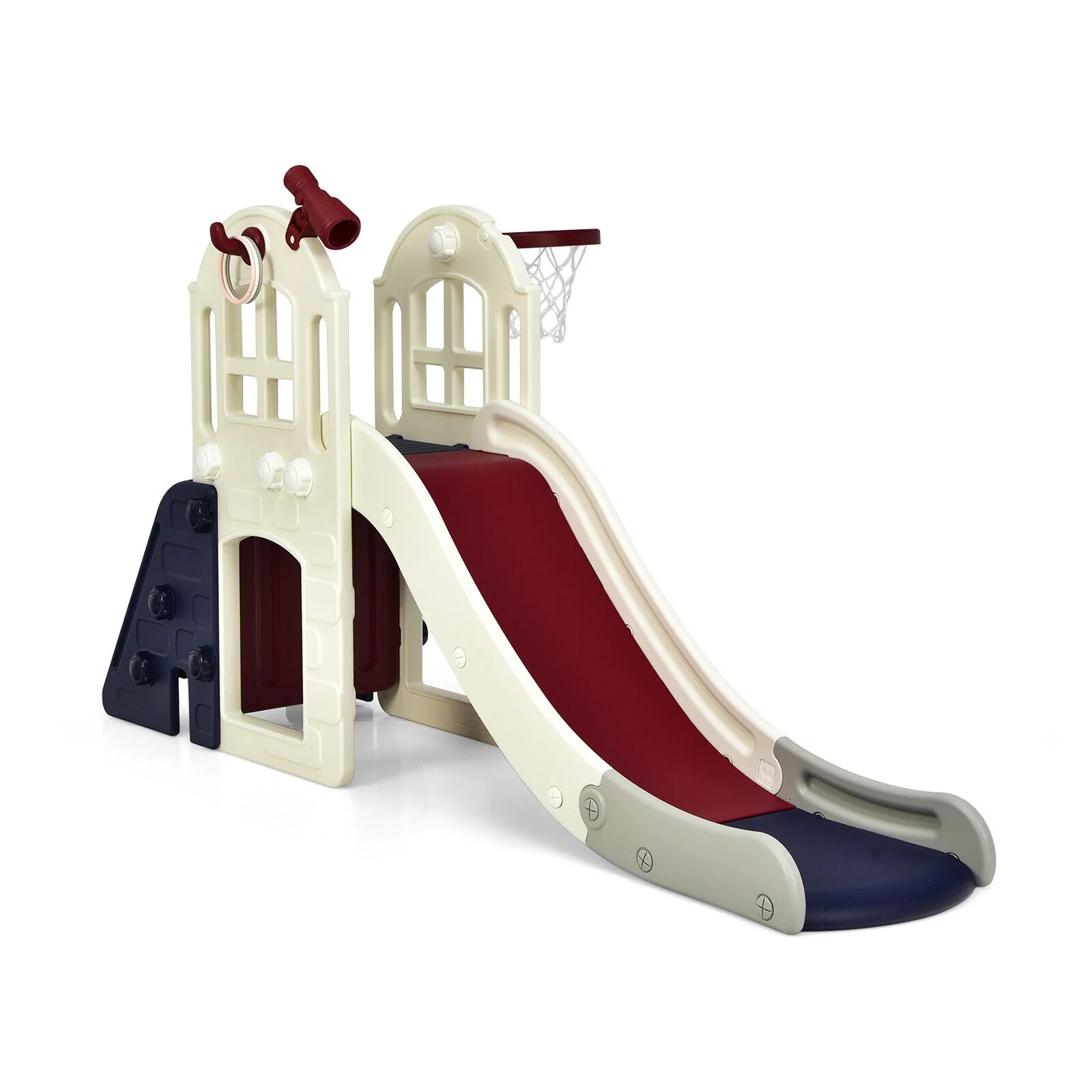 6-In-1 Large Slide for Kids Toddler Climber Slide Playset with Basketball Hoop - Image 3