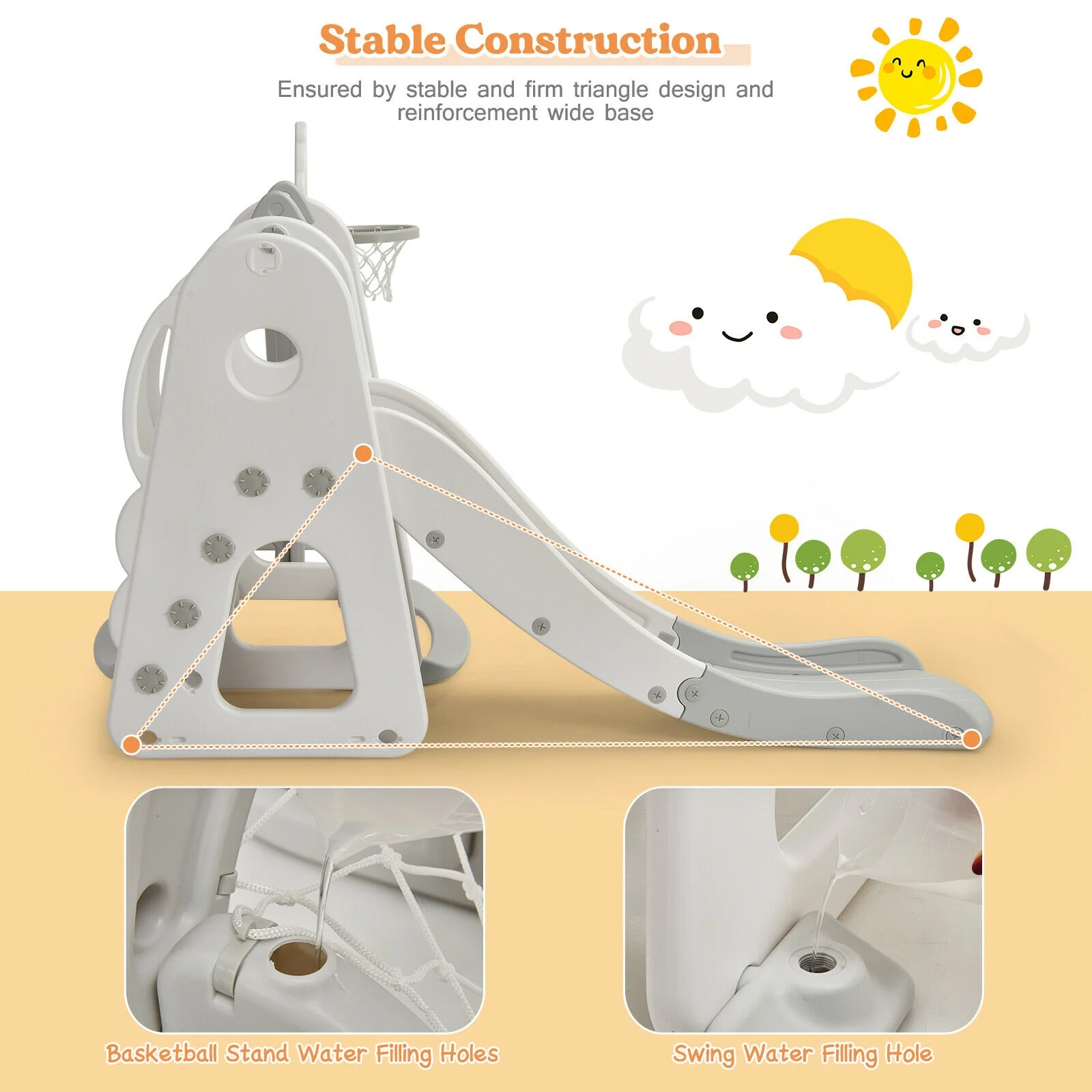 6 in 1 Toddler Slide and Swing Set with Ball Games - Image 16