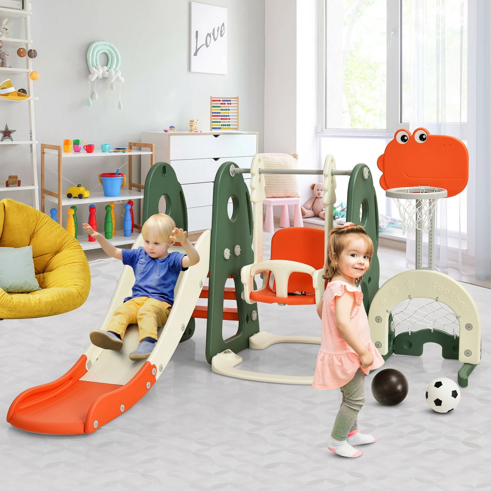 6 in 1 Toddler Slide and Swing Set with Ball Games - Image 6