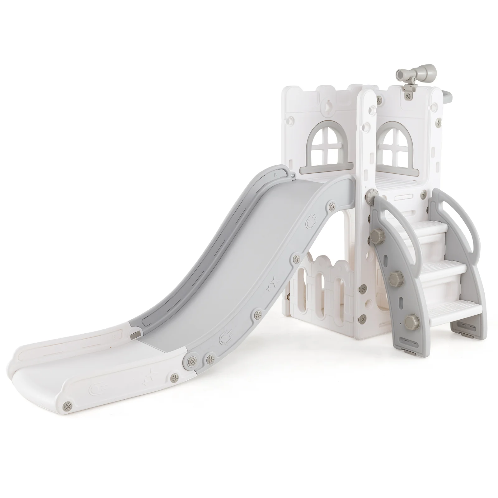 6-in-1 Toddler Slide L-shaped Playground with Basketball Hoop and Ladder - Image 11