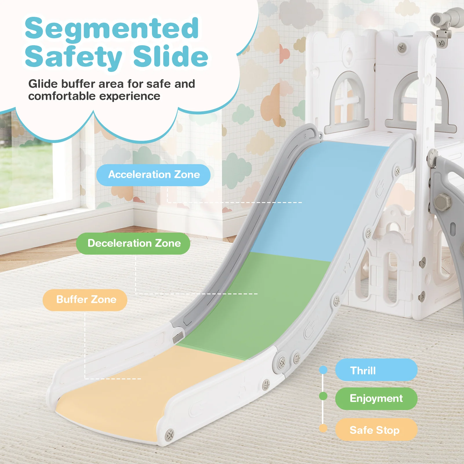 6-in-1 Toddler Slide L-shaped Playground with Basketball Hoop and Ladder - Image 16
