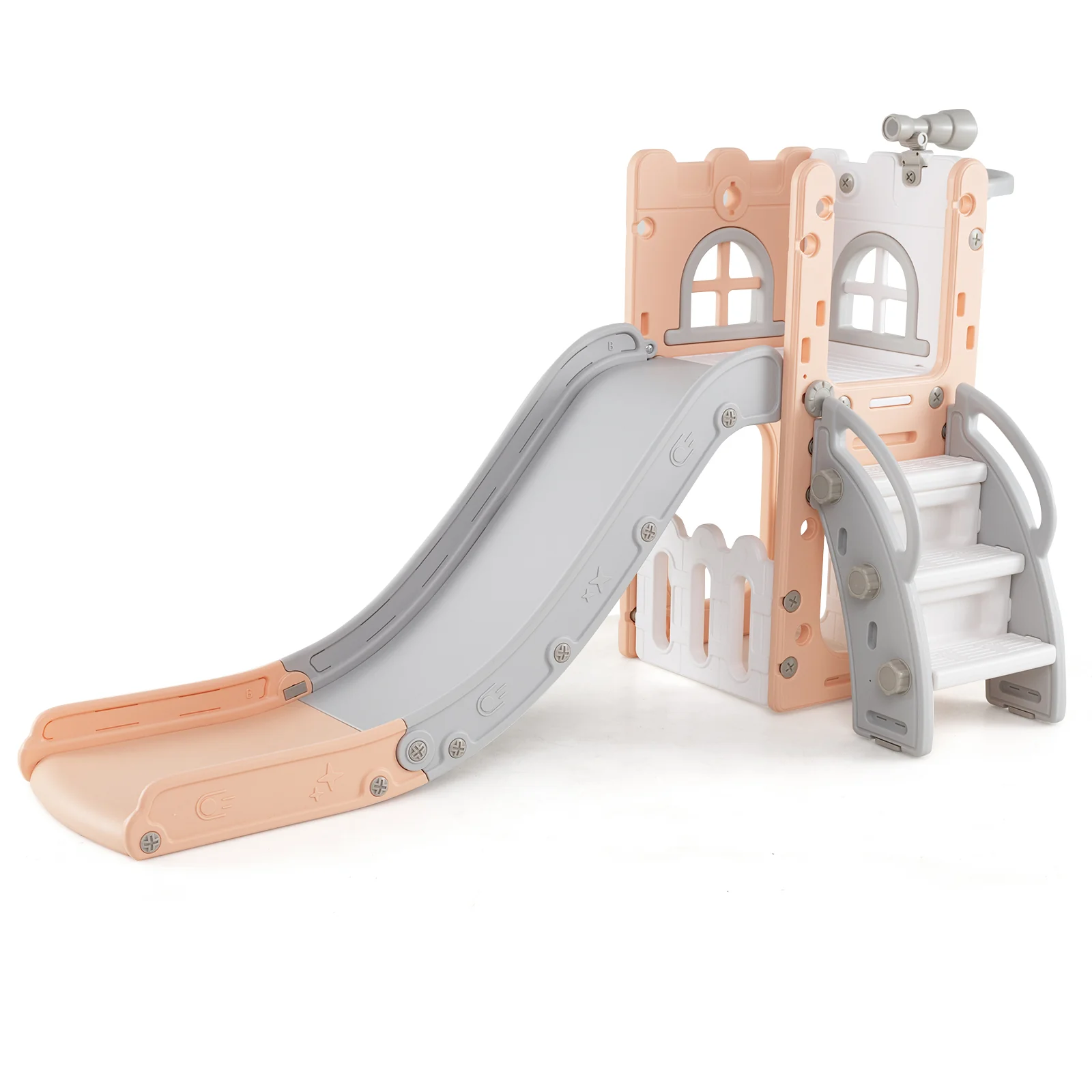 6-in-1 Toddler Slide L-shaped Playground with Basketball Hoop and Ladder - Image 2
