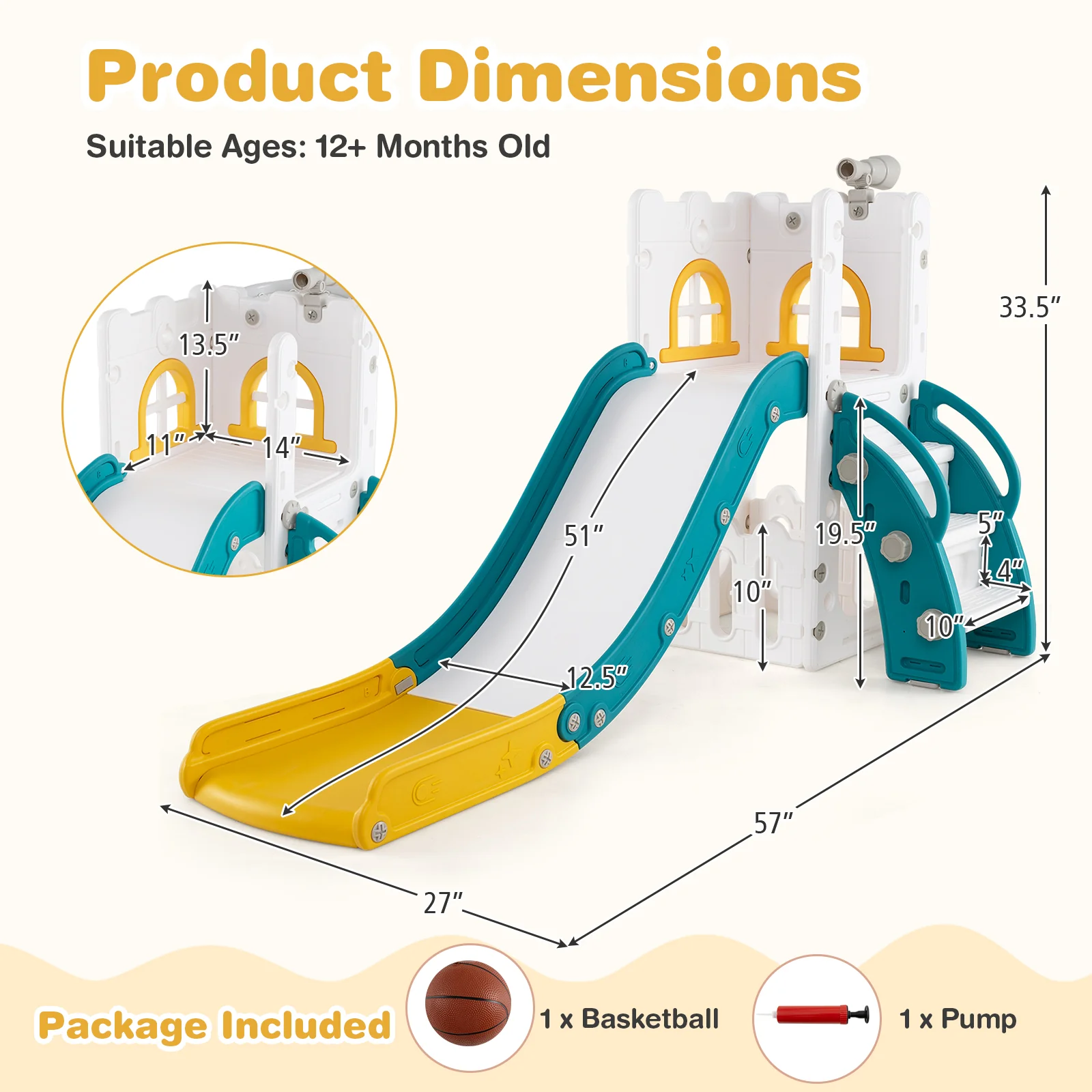 6-in-1 Toddler Slide L-shaped Playground with Basketball Hoop and Ladder - Image 20