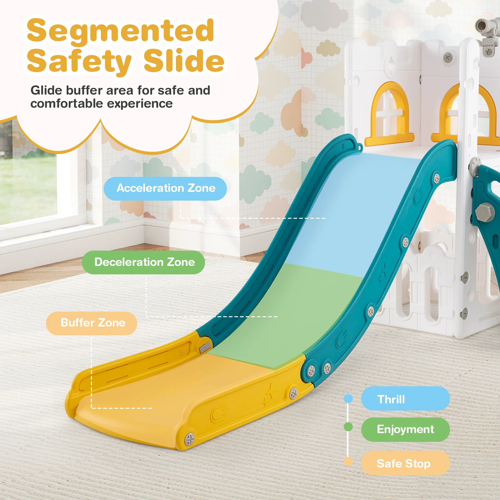 6-in-1 Toddler Slide L-shaped Playground with Basketball Hoop and Ladder - Image 23