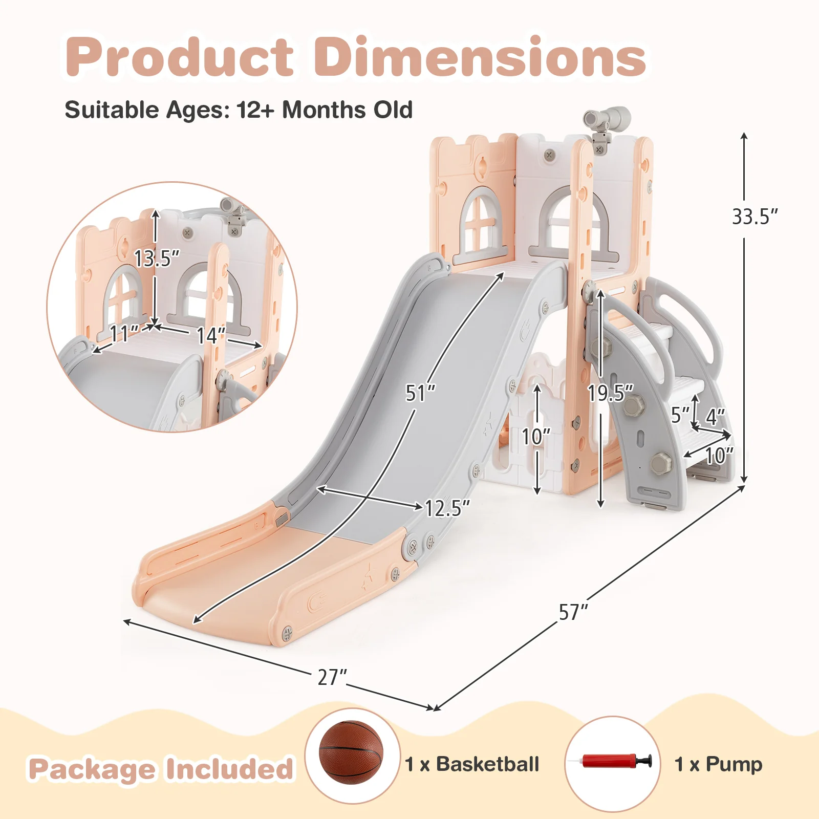 6-in-1 Toddler Slide L-shaped Playground with Basketball Hoop and Ladder - Image 4