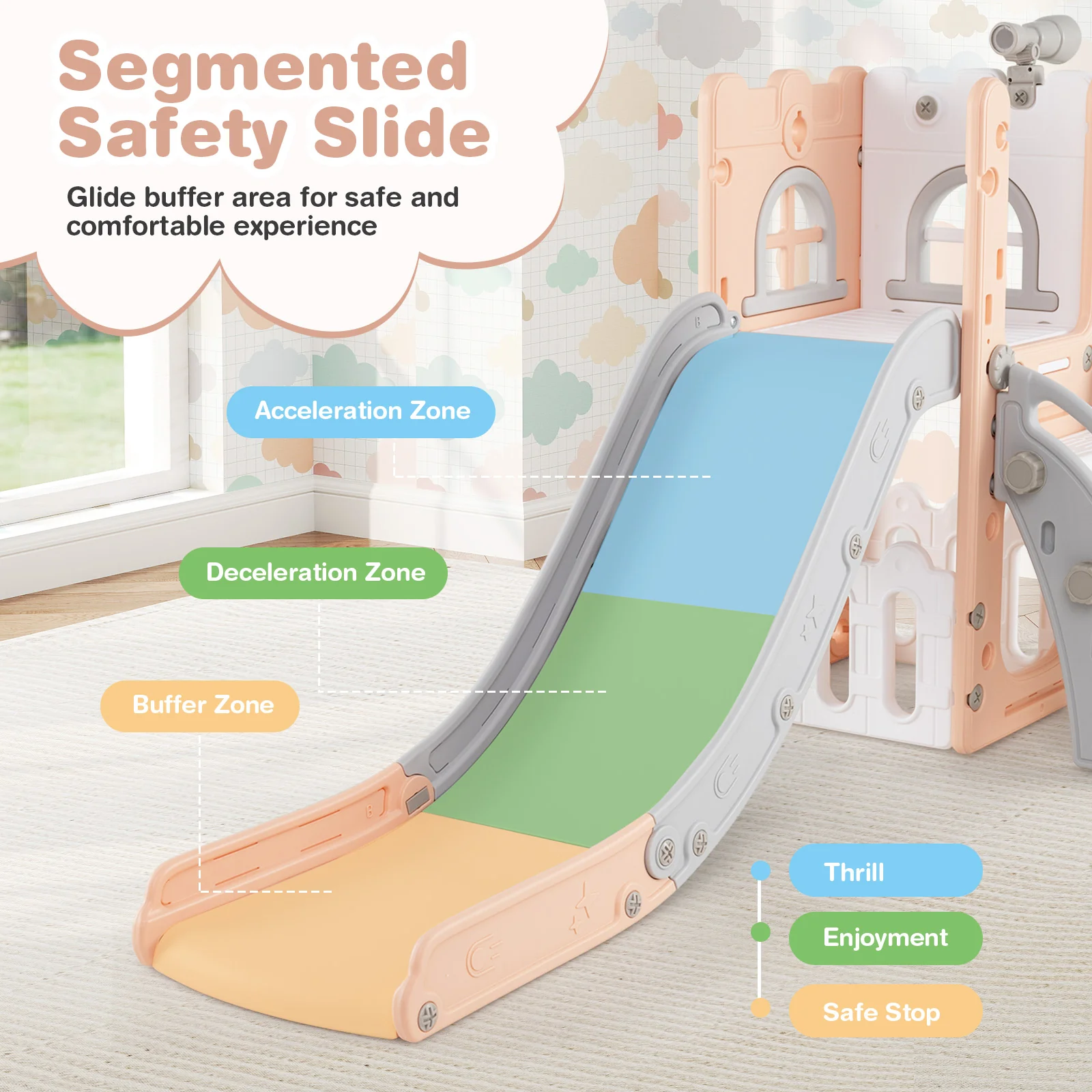6-in-1 Toddler Slide L-shaped Playground with Basketball Hoop and Ladder - Image 7