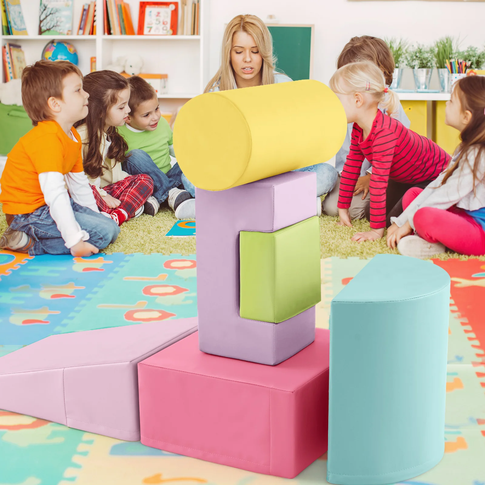 6 Pieces Foam Climbing Blocks Indoor Climb and Crawl Activity Playset with Rectangles - Image 2