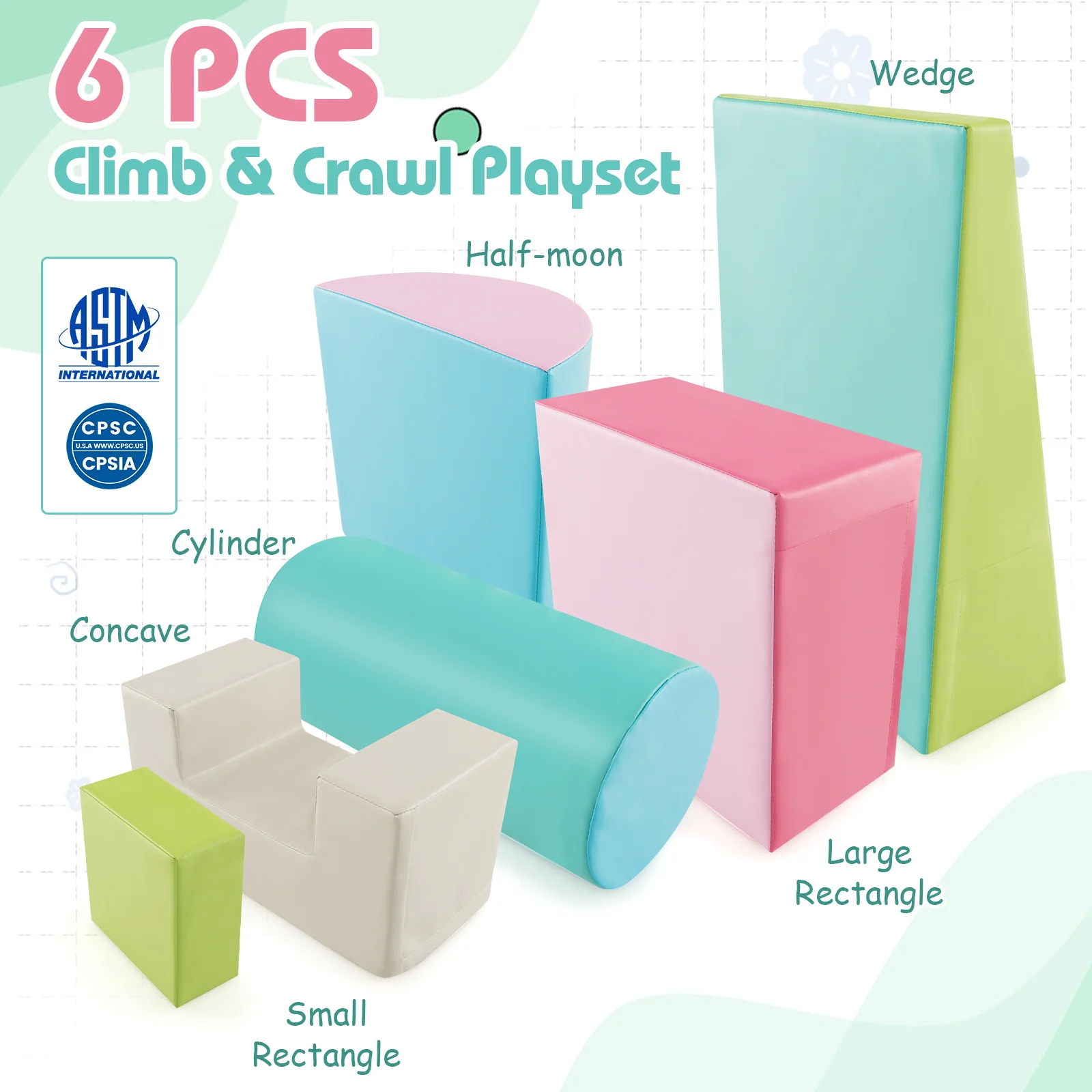 6 Pieces Foam Climbing Blocks Indoor Climb and Crawl Activity Playset with Rectangles - Image 24