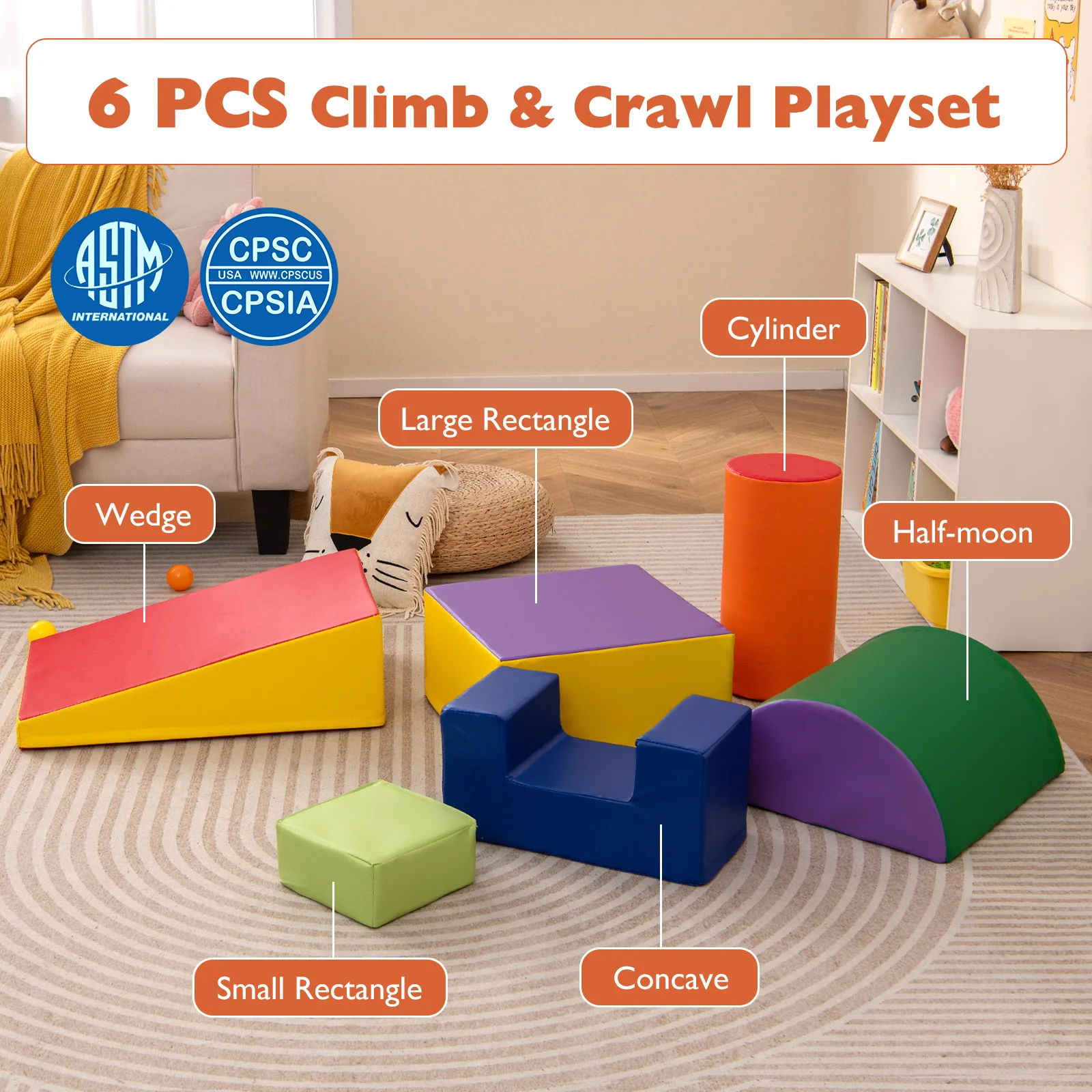 6 Pieces Foam Climbing Blocks Indoor Climb and Crawl Activity Playset with Rectangles - Image 39