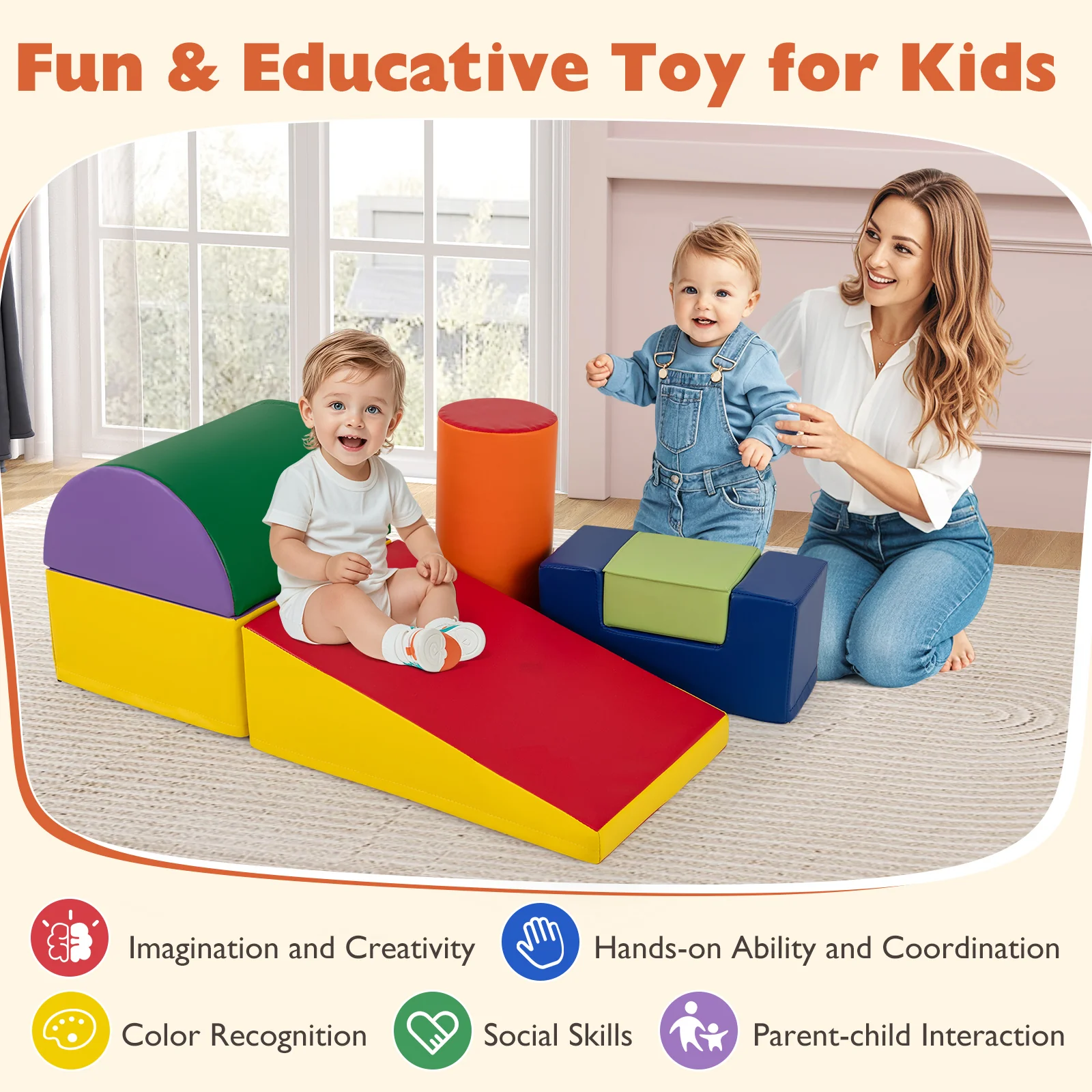 6 Pieces Foam Climbing Blocks Indoor Climb and Crawl Activity Playset with Rectangles - Image 40