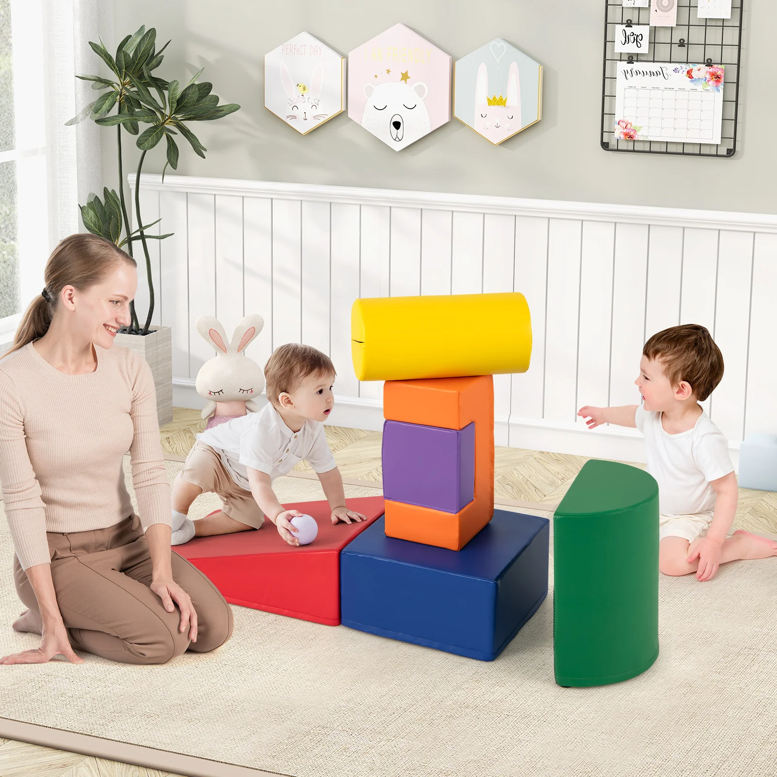 6 Pieces Foam Climbing Blocks Indoor Climb and Crawl Activity Playset with Rectangles - Image 42