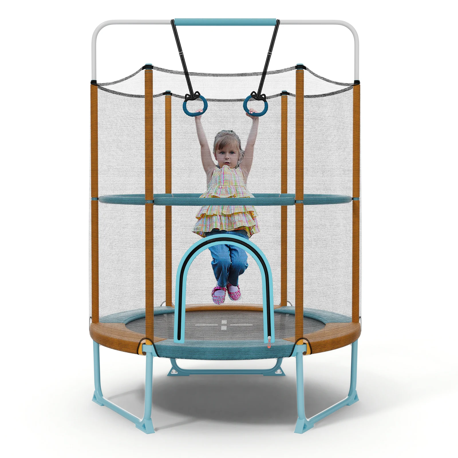 60 Inch Trampoline with Gymnastic Bar and Rings for Kids - Image 11