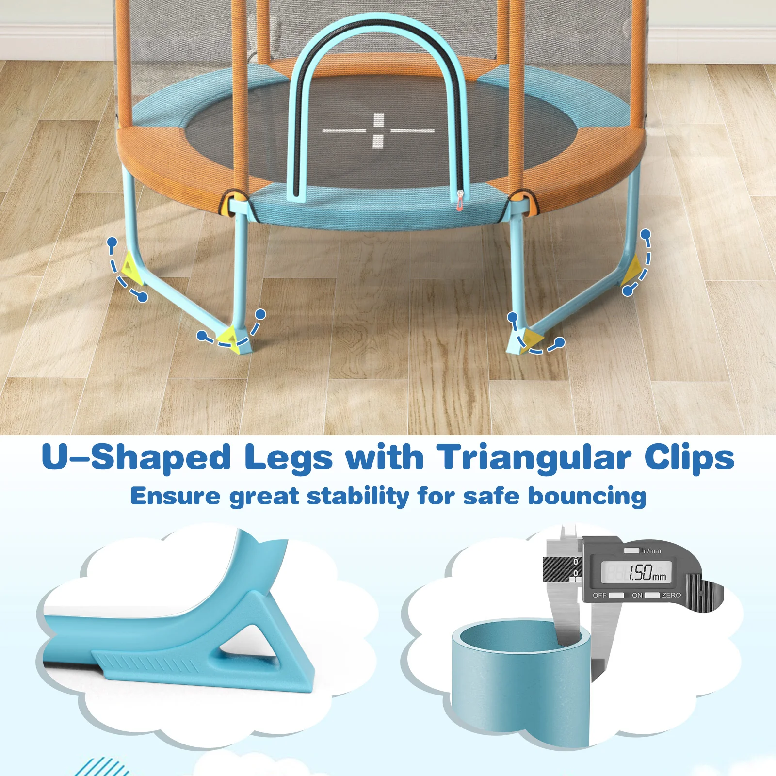 60 Inch Trampoline with Gymnastic Bar and Rings for Kids - Image 16