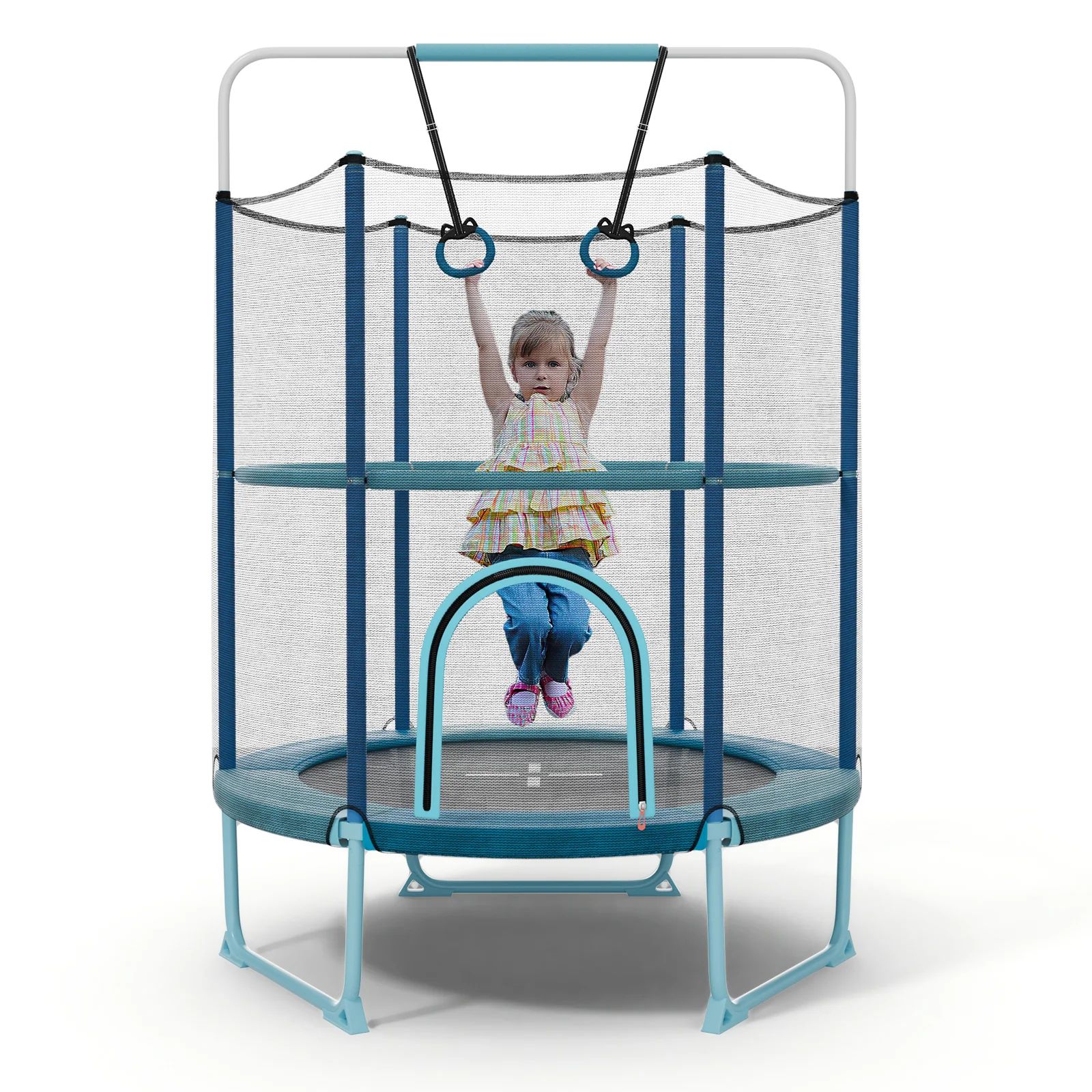 60 Inch Trampoline with Gymnastic Bar and Rings for Kids - Image 3
