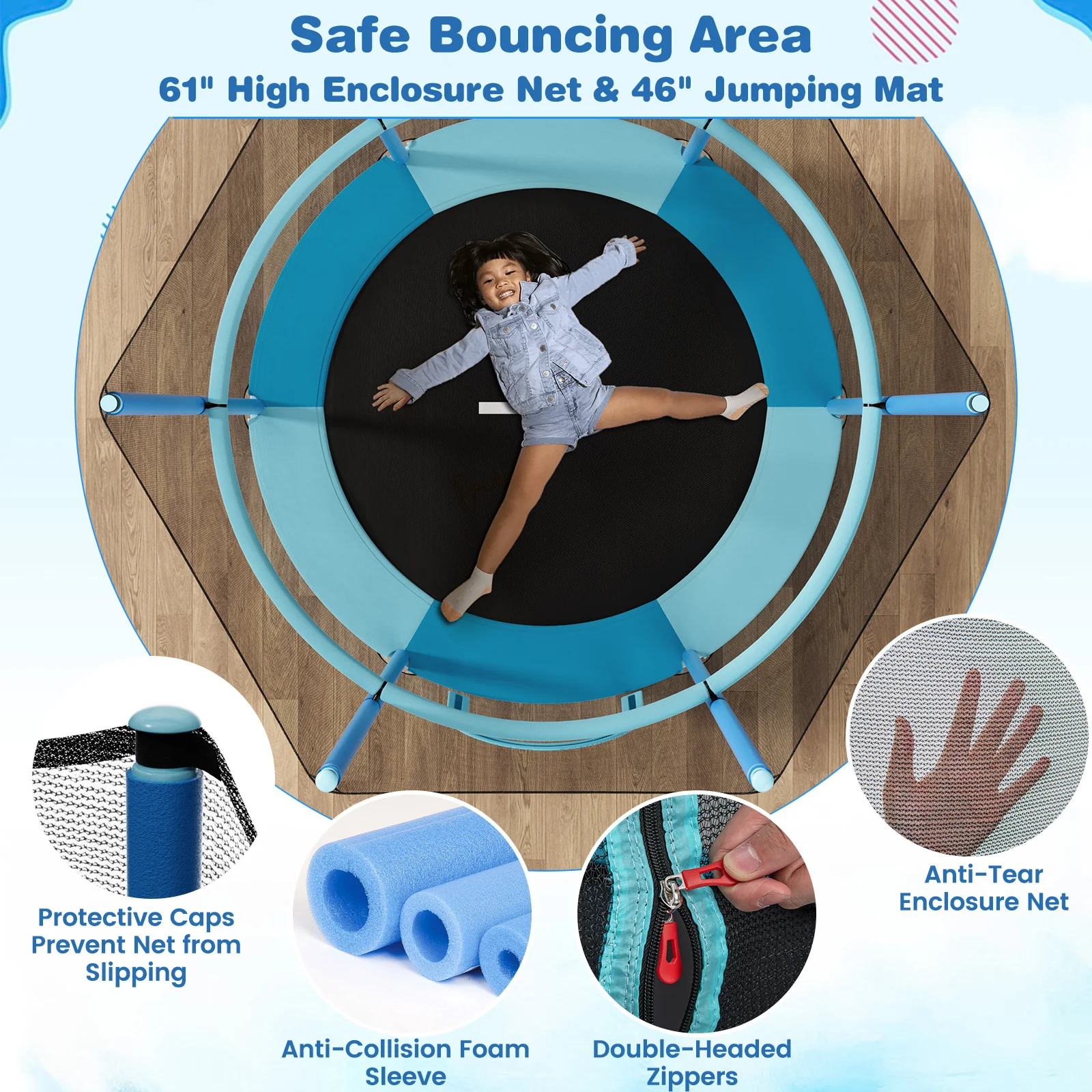 60 Inch Trampoline with Gymnastic Bar and Rings for Kids - Image 6