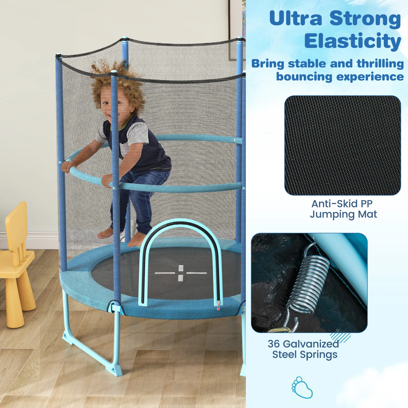 60 Inch Trampoline with Gymnastic Bar and Rings for Kids - Image 7