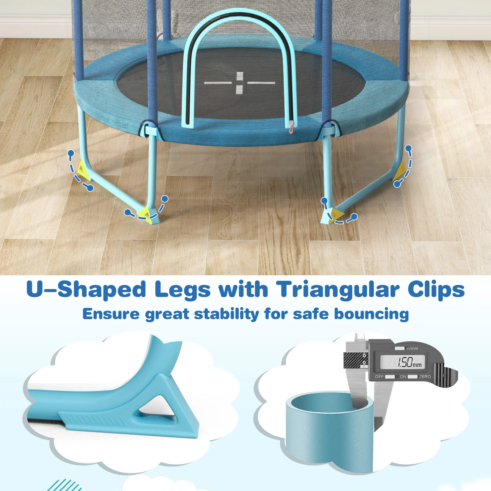 60 Inch Trampoline with Gymnastic Bar and Rings for Kids - Image 8