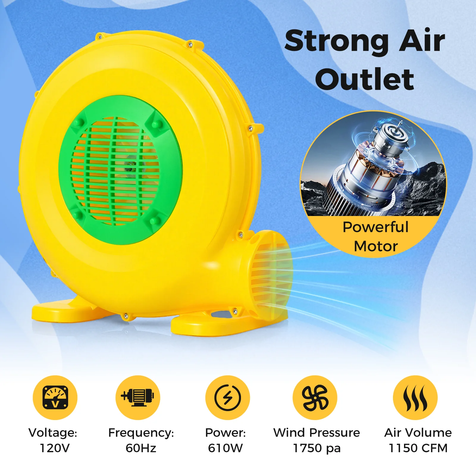 610W Bounce House Blower with Handle and Ground Stakes - Image 5