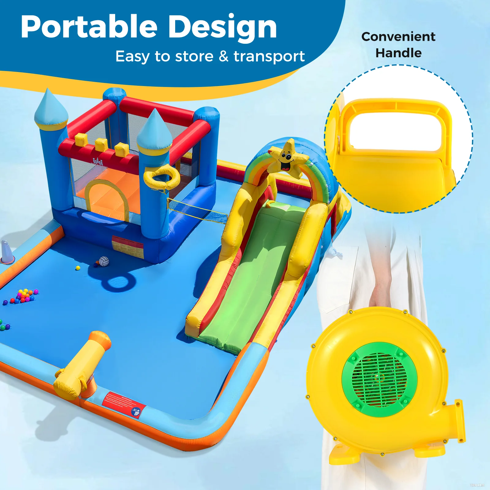610W Bounce House Blower with Handle and Ground Stakes - Image 7