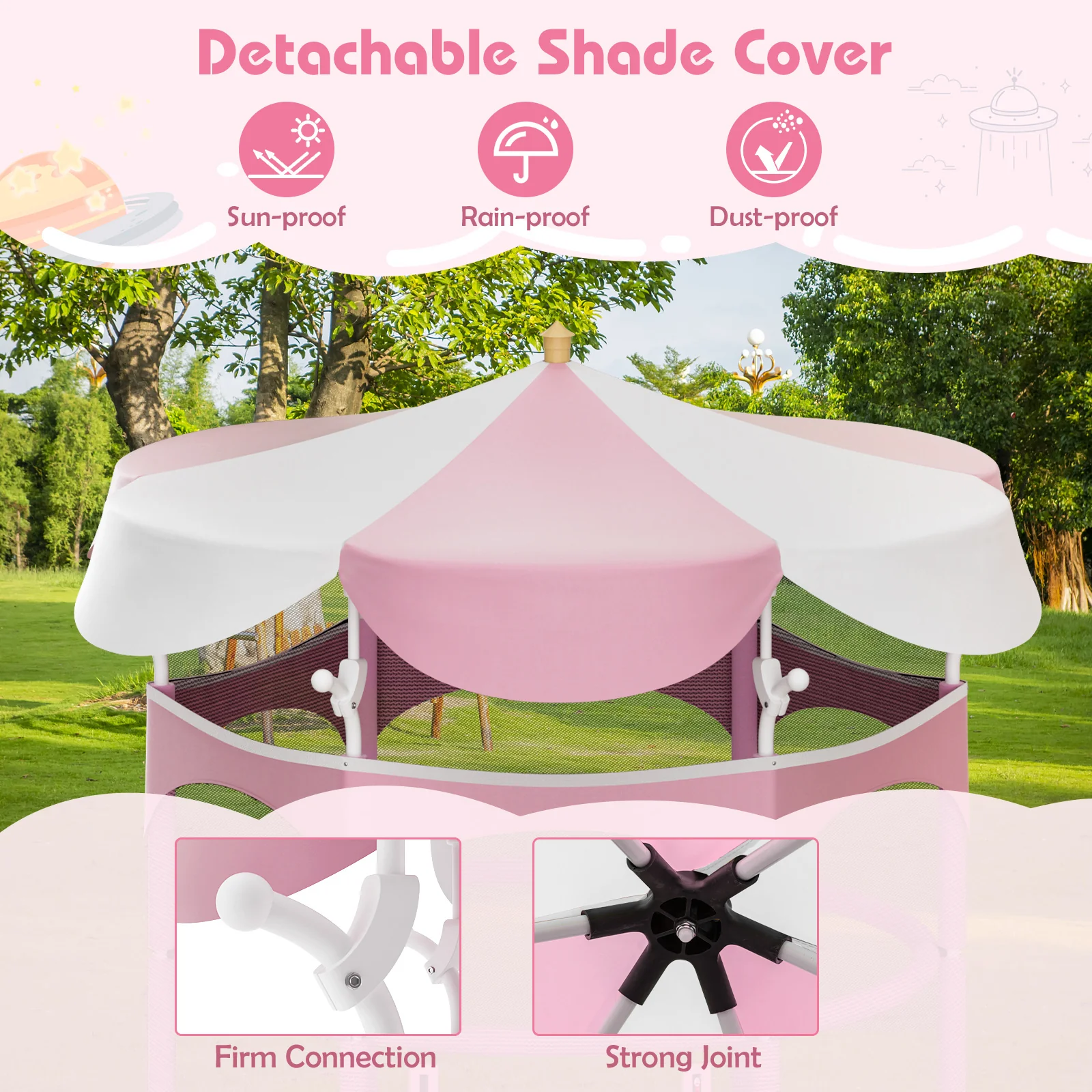 64 Inch Kids Trampoline with Detachable Canopy and Safety Enclosure Net - Image 13