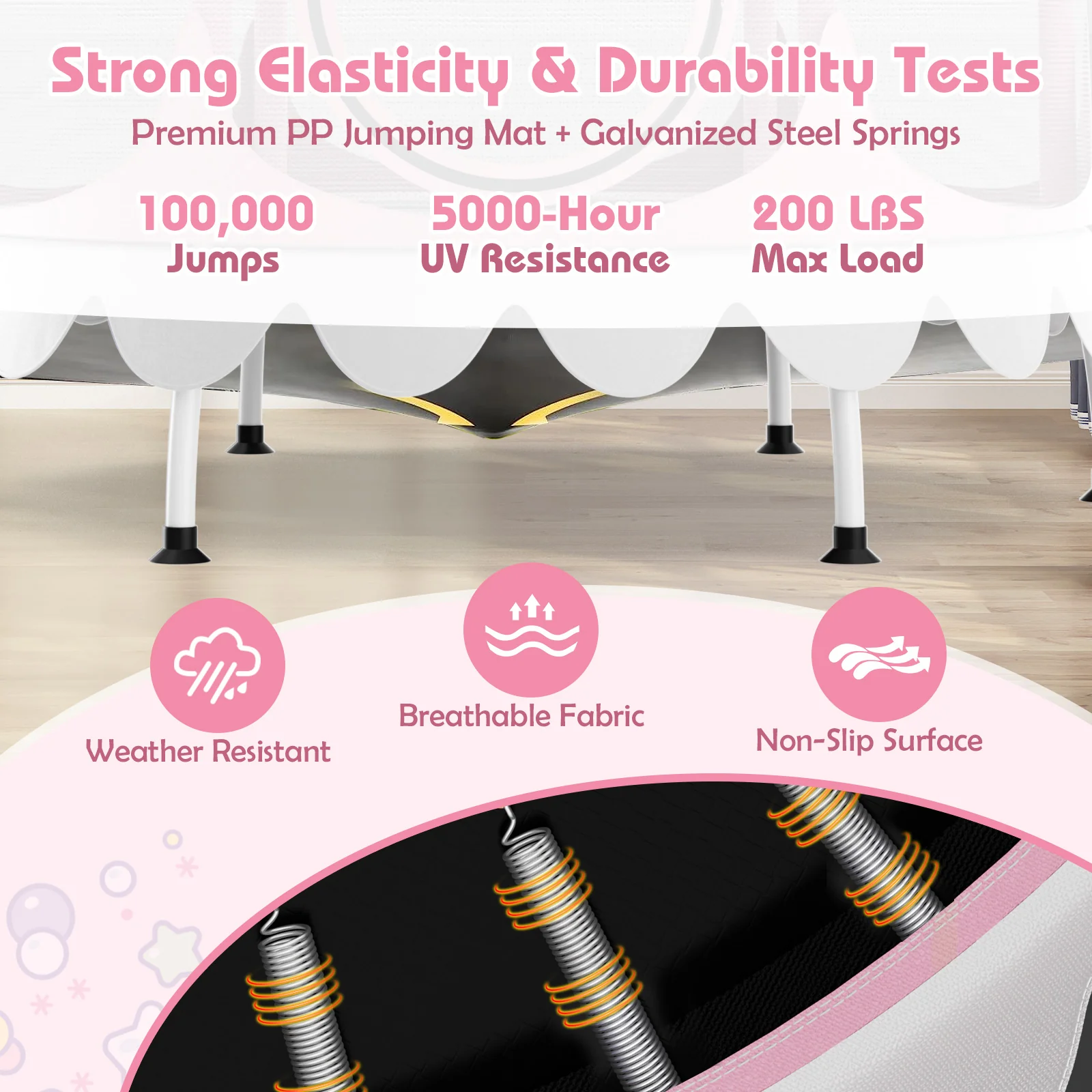 64 Inch Kids Trampoline with Detachable Canopy and Safety Enclosure Net - Image 15