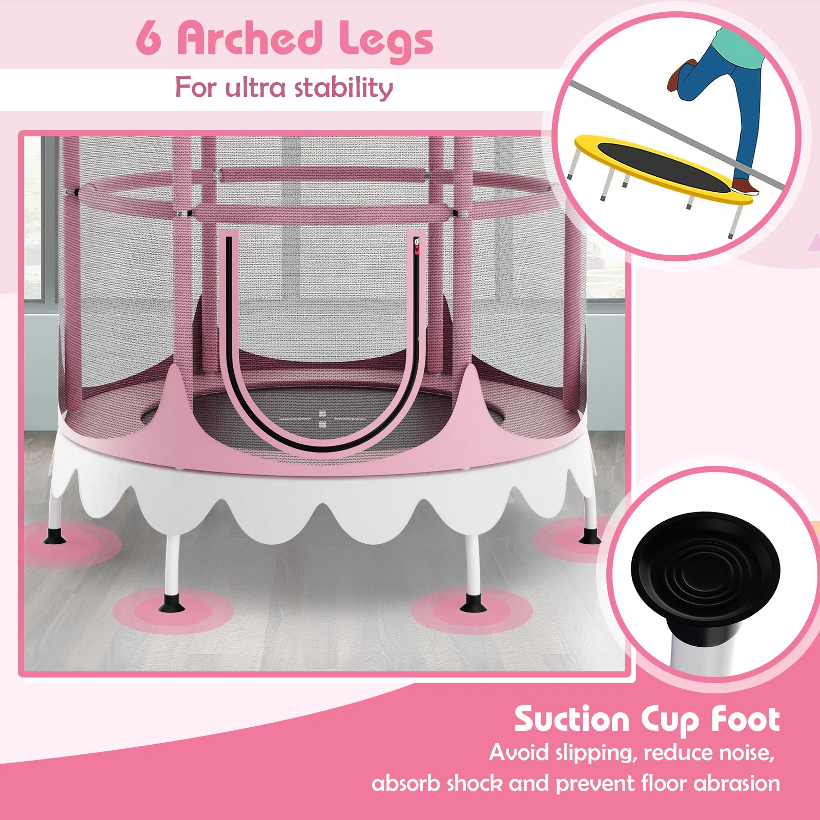 64 Inch Kids Trampoline with Detachable Canopy and Safety Enclosure Net - Image 16
