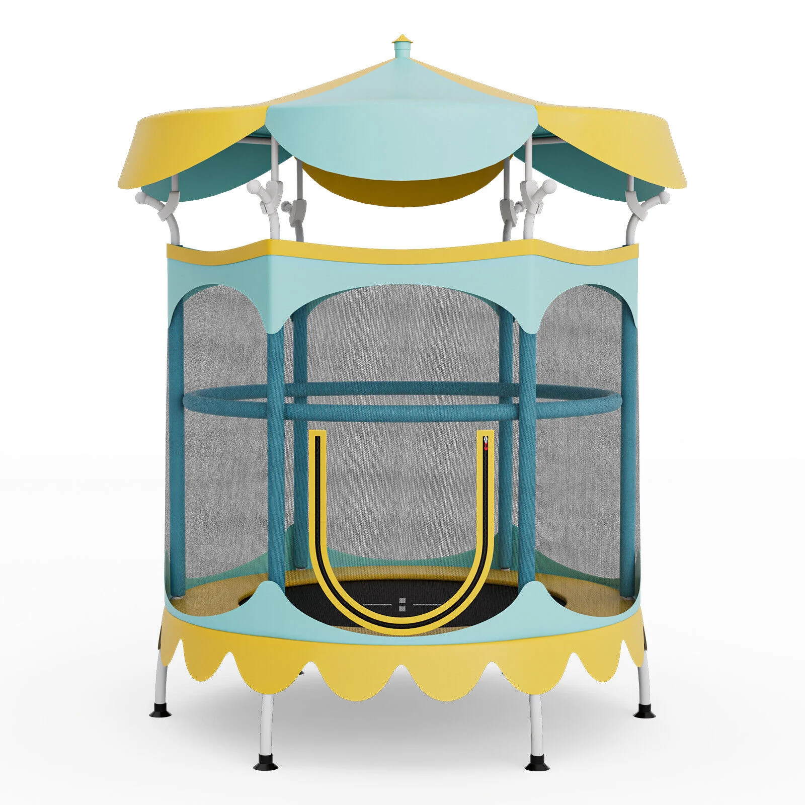 64 Inch Kids Trampoline with Detachable Canopy and Safety Enclosure Net - Image 18