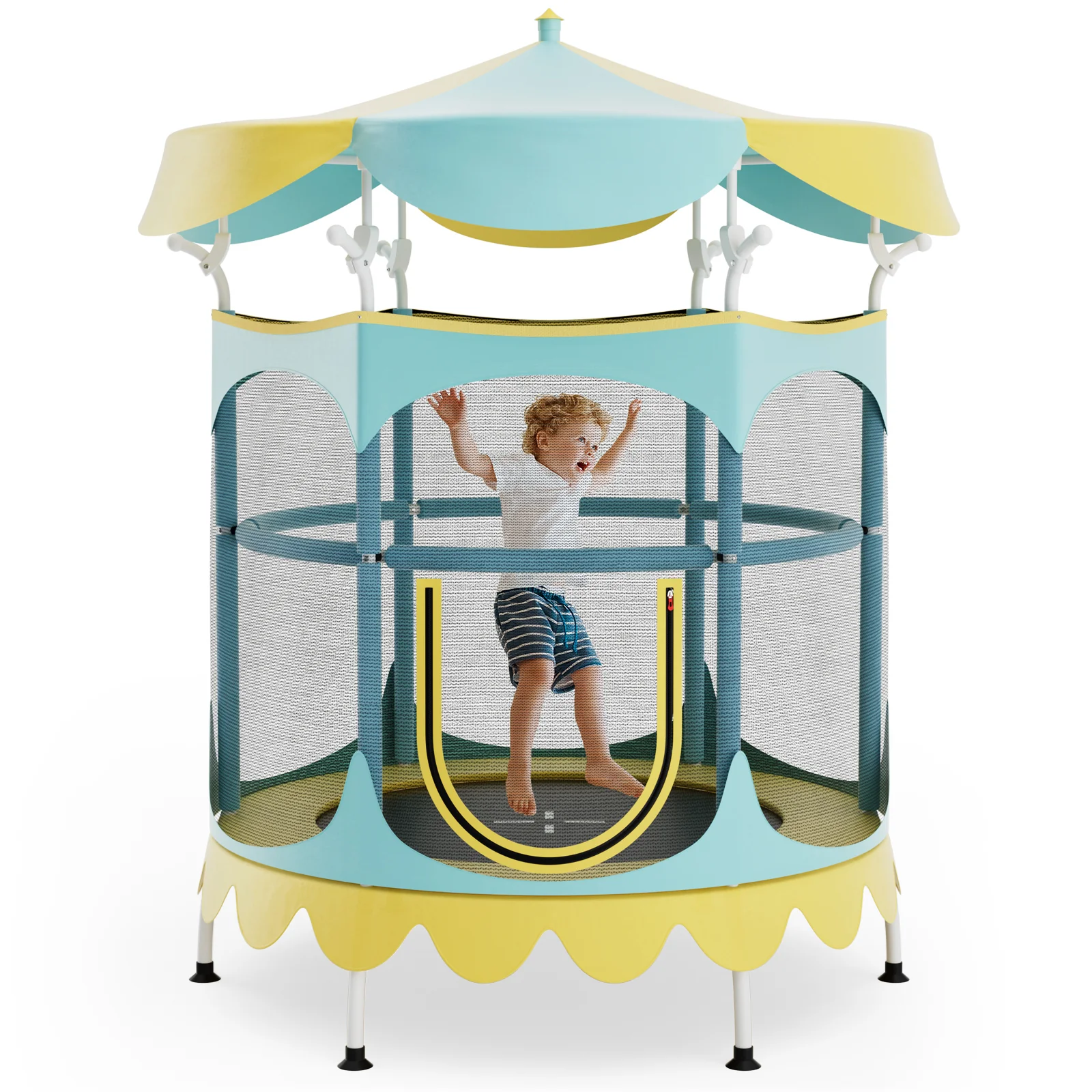 64 Inch Kids Trampoline with Detachable Canopy and Safety Enclosure Net - Image 19