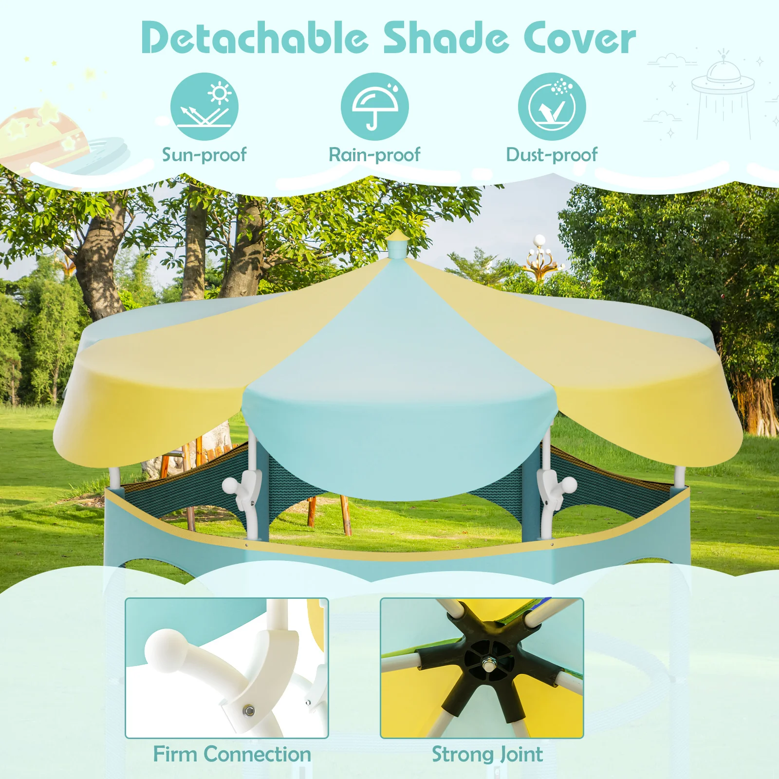 64 Inch Kids Trampoline with Detachable Canopy and Safety Enclosure Net - Image 21