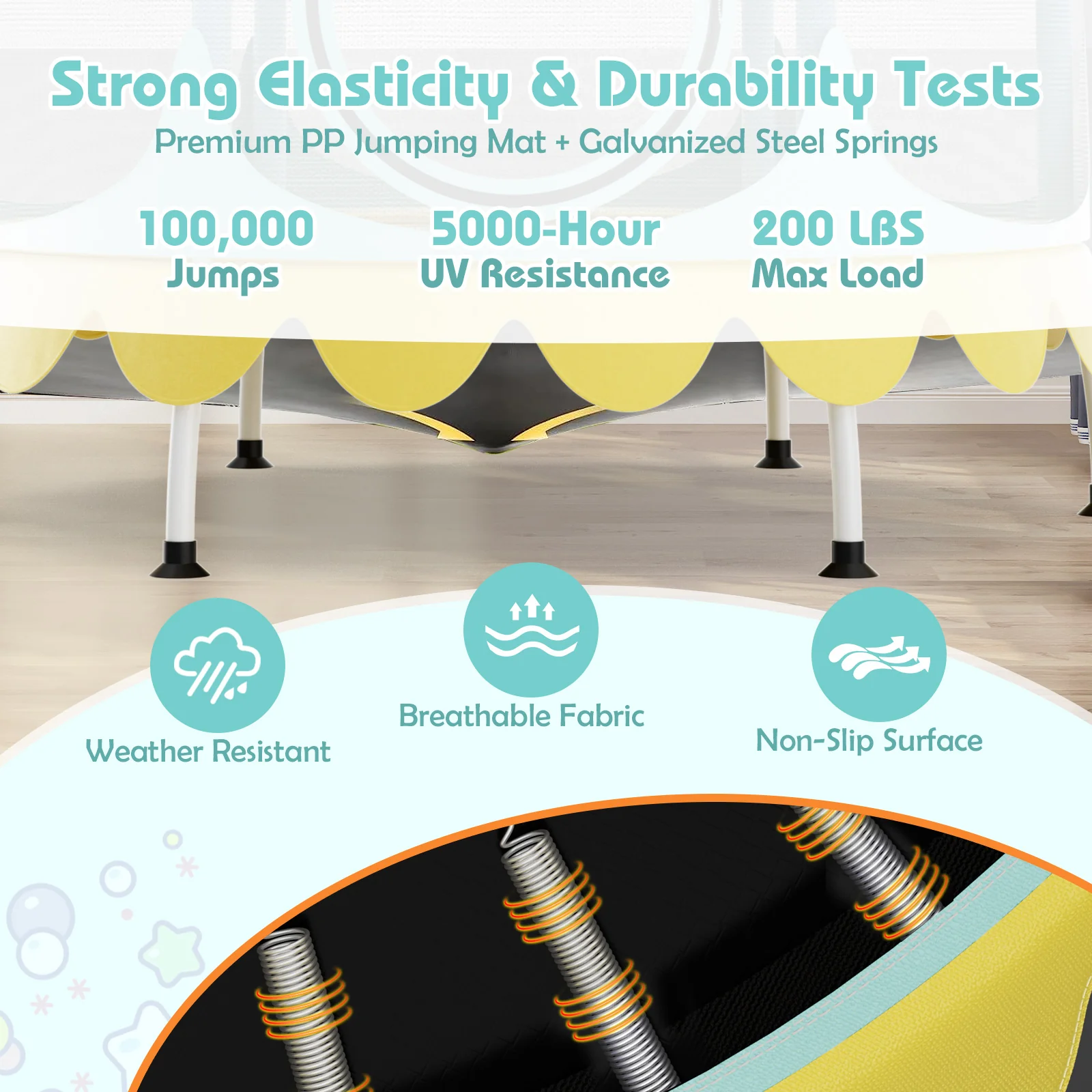 64 Inch Kids Trampoline with Detachable Canopy and Safety Enclosure Net - Image 23