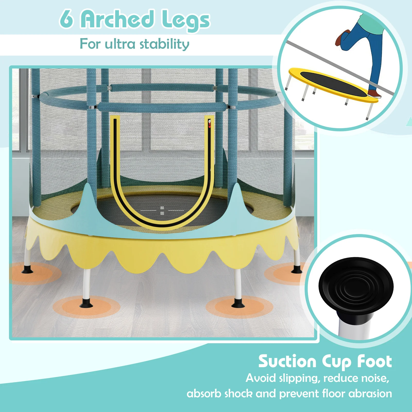 64 Inch Kids Trampoline with Detachable Canopy and Safety Enclosure Net - Image 24