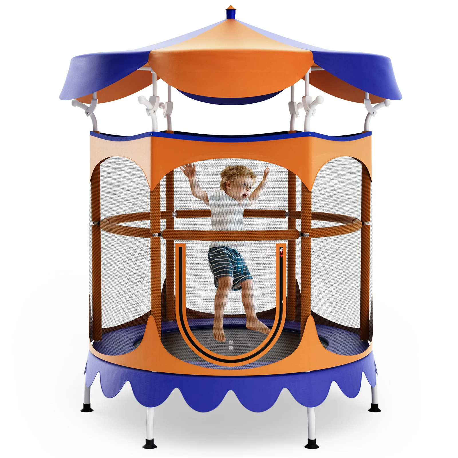 64 Inch Kids Trampoline with Detachable Canopy and Safety Enclosure Net - Image 3
